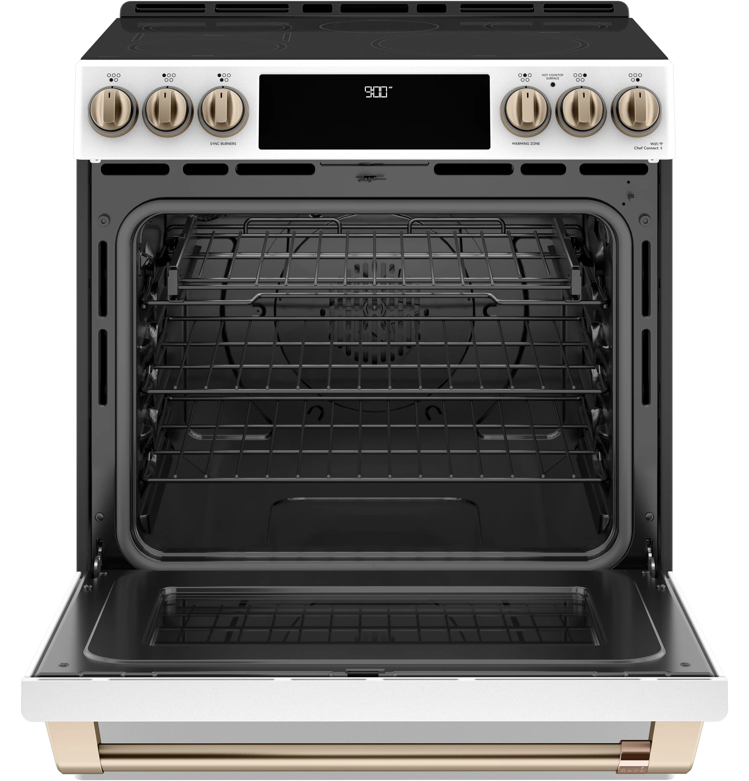 Café™ Matte White 30'' Slide-In Front Control Induction and Convection Range with Warming Drawer (5.7 Cu.Ft) - CCHS900P4MW2 - Image 3