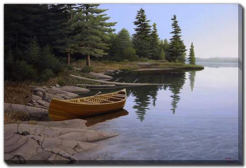 Canoe in the Calm Wall Art - Blue/Green - 38 X 60
