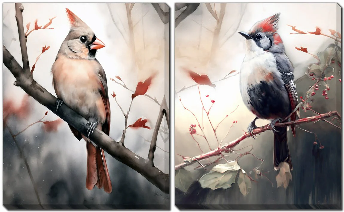 Cardinals Wall Art - Red/Neutral - 16 X 20 - Set of Two
