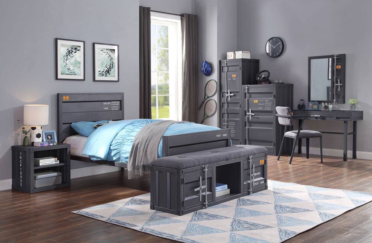 Konto Industrial Nightstand / End Table - Gunmetal Grey - Image 2