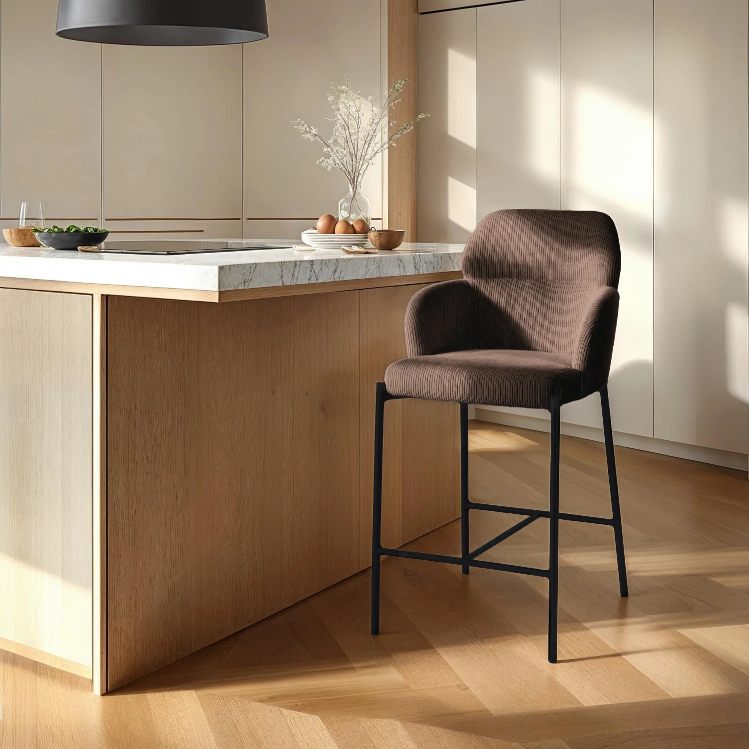 Celon Counter Stool - Corduroy Brown - Set of Two - Image 2