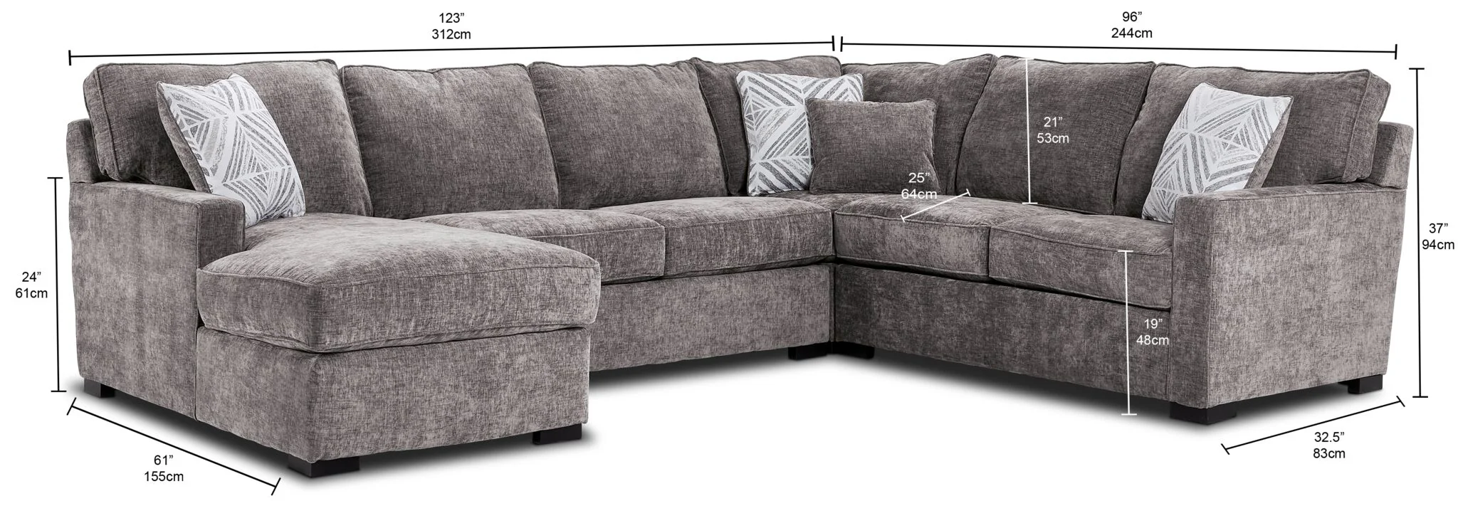 Charlotte 4-Piece Sectional with Left-Facing Chaise - Smoke - Image 3