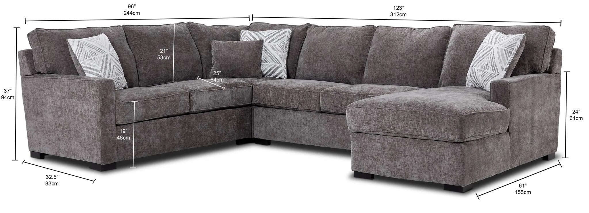 Charlotte 4-Piece Sectional with Right-Facing Chaise - Pewter - Image 3