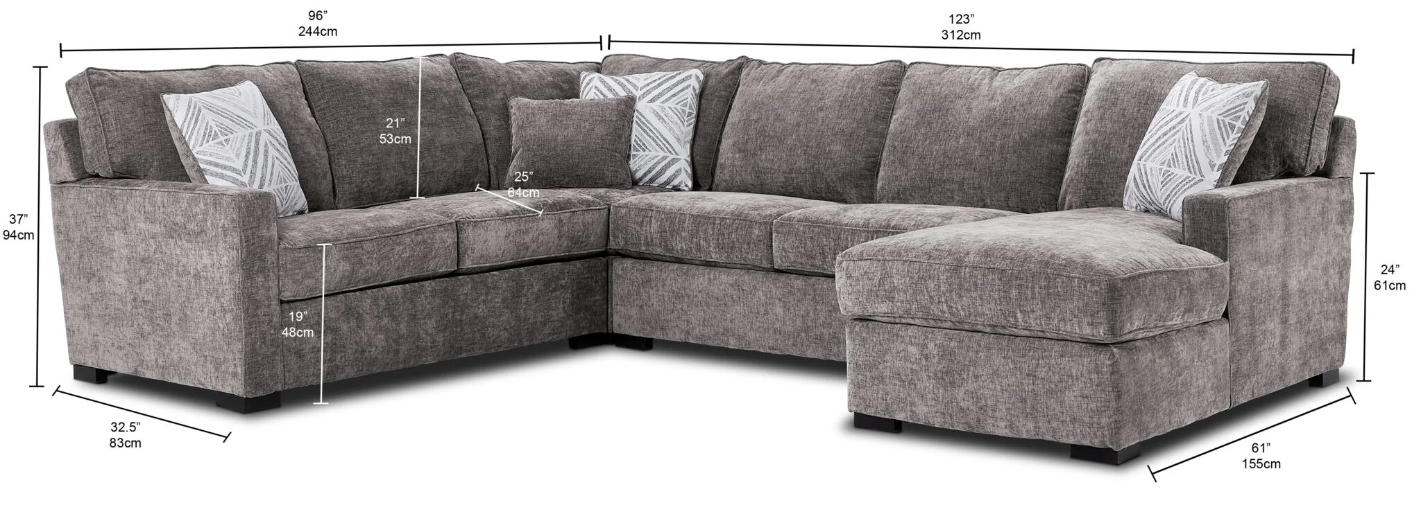 Charlotte 4-Piece Sectional with Right-Facing Chaise - Smoke - Image 3