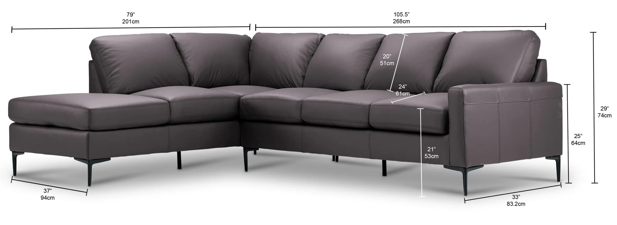 Chito Leather 2-Piece Sectional with Left Facing Chaise - Mocha - Image 3