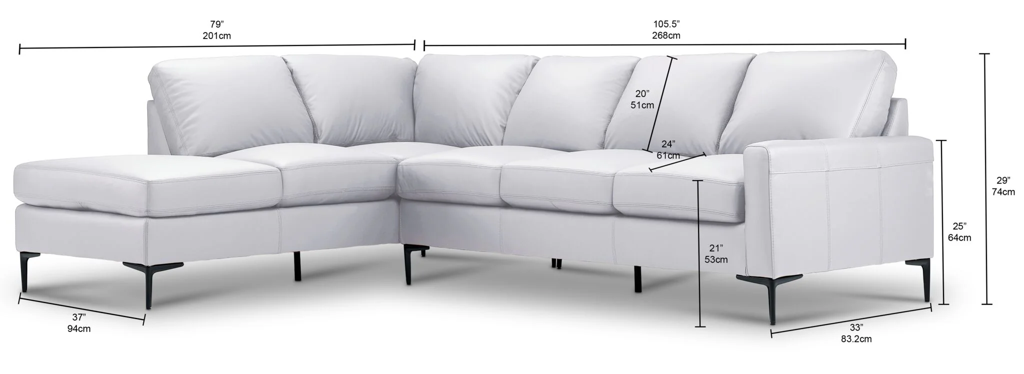 Chito Leather 2-Piece Sectional with Left Facing Chaise - Silver Grey - Image 3