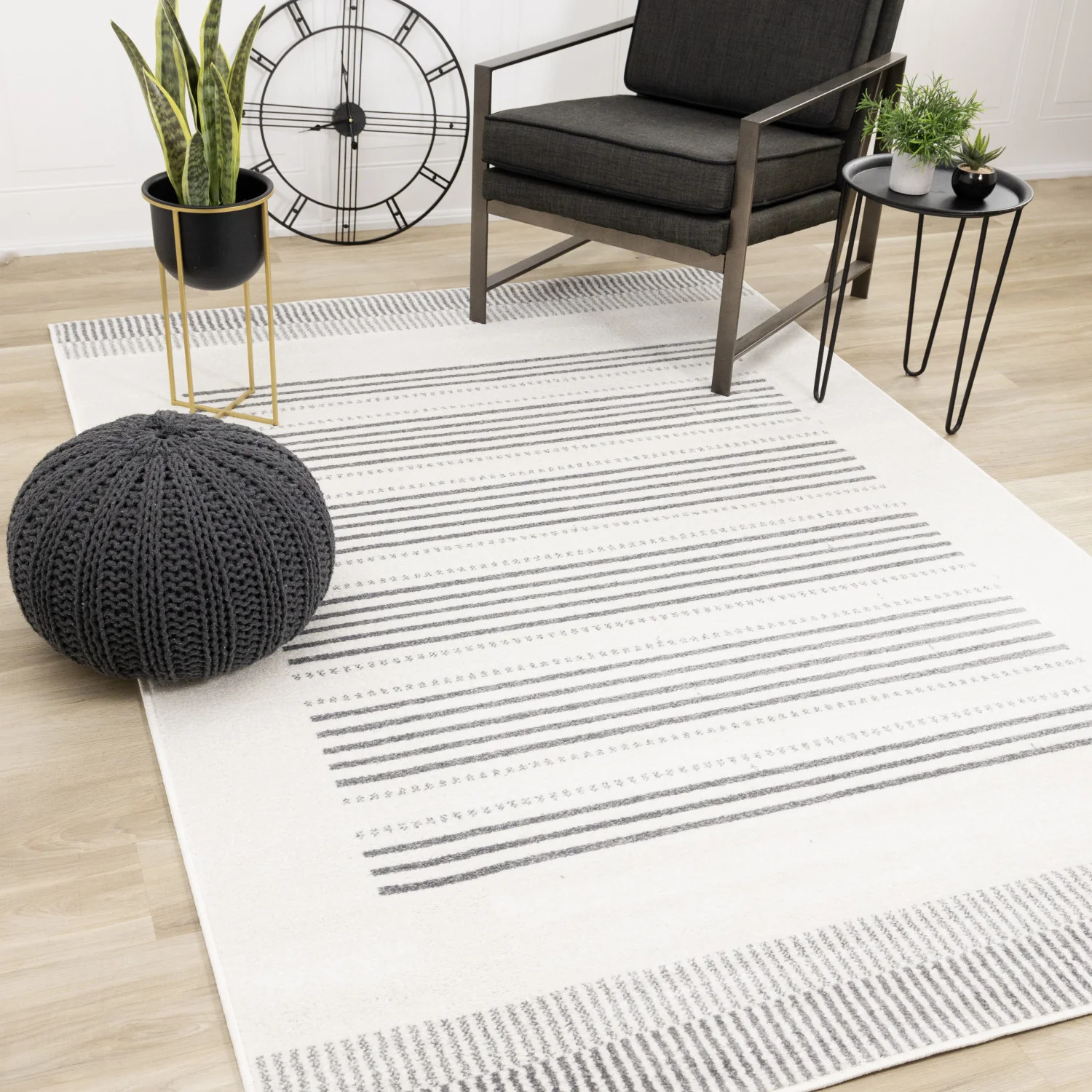 Claremont Sleek Modern Lines Area Rug - 5' X 8' - White/Grey - Image 2
