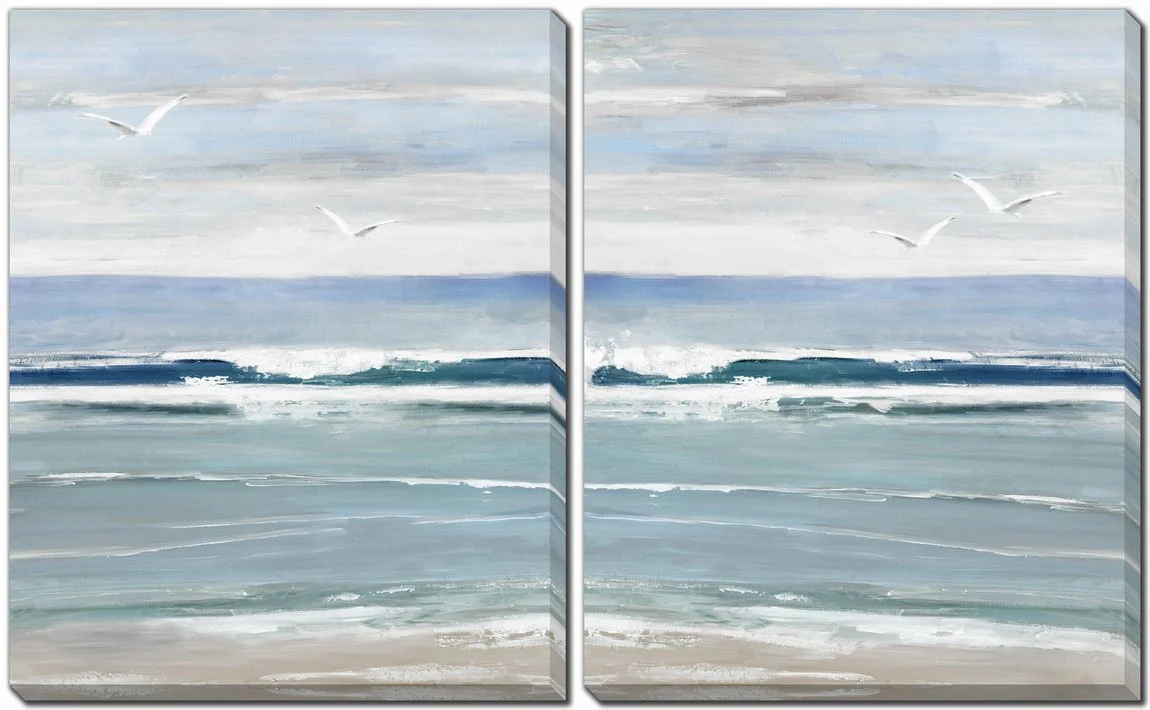 Coastal Waves Wall Art - Blue/White - 16 X 20 - Set of Two