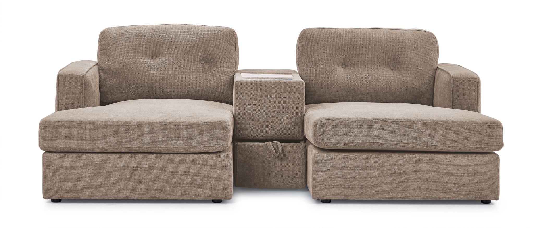 Feeling Connected - Connex 3-Piece Modular Sectional with Chaise and Drawer Console -Beige - Image 2