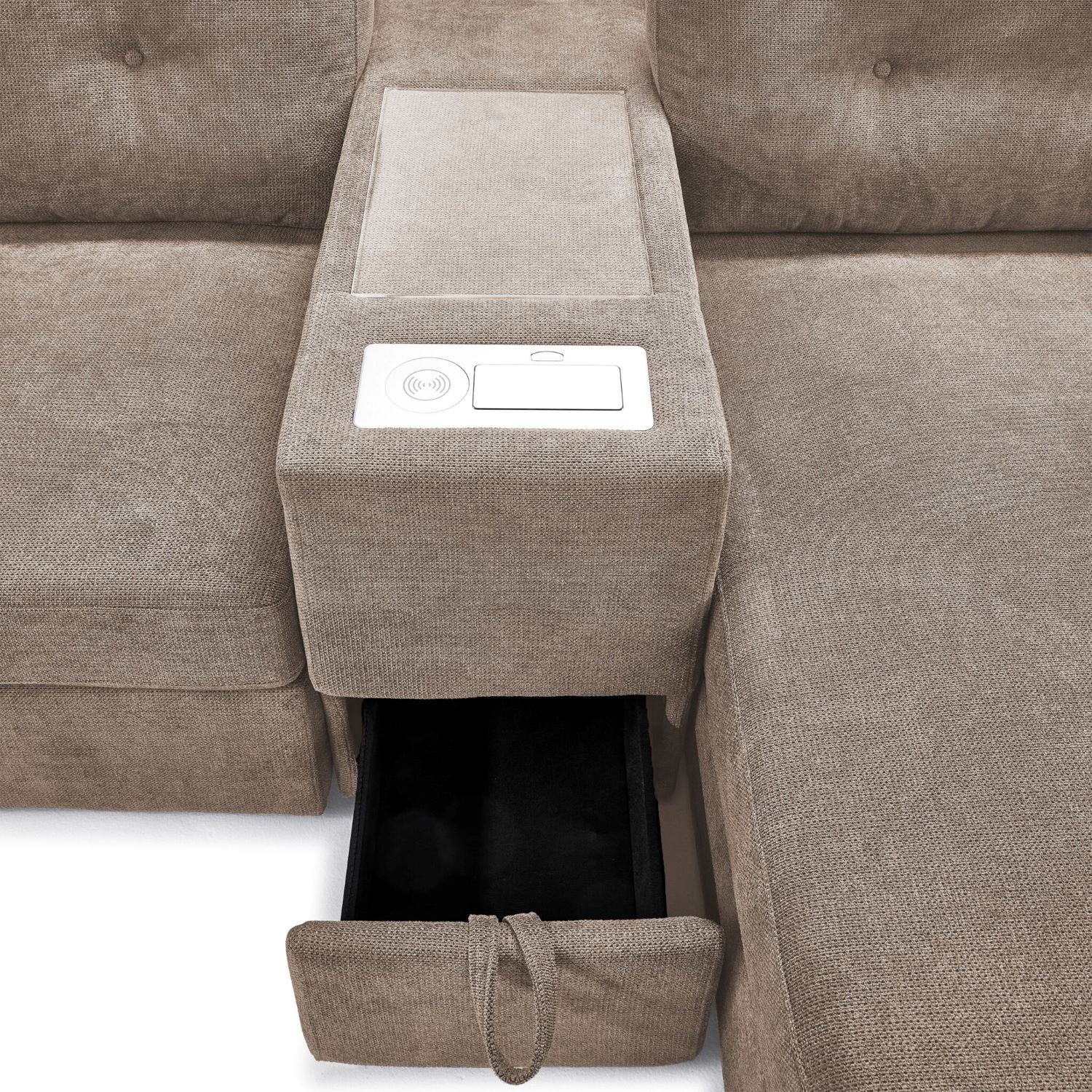 Feeling Connected - Connex 3-Piece Modular Sectional with Chaise and Drawer Console -Beige - Image 9