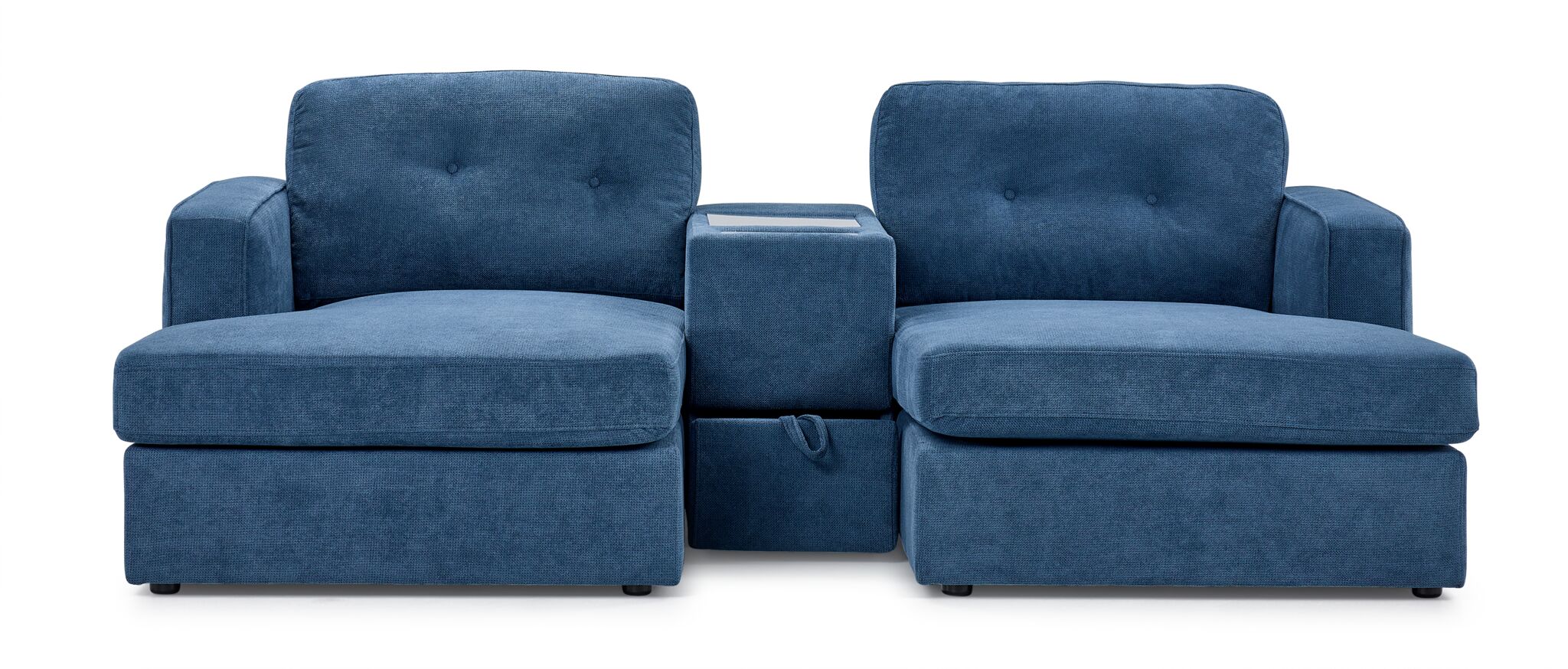 Feeling Connected - Connex 3-Piece Modular Sectional with Chaise and Drawer Console - Blue - Image 2