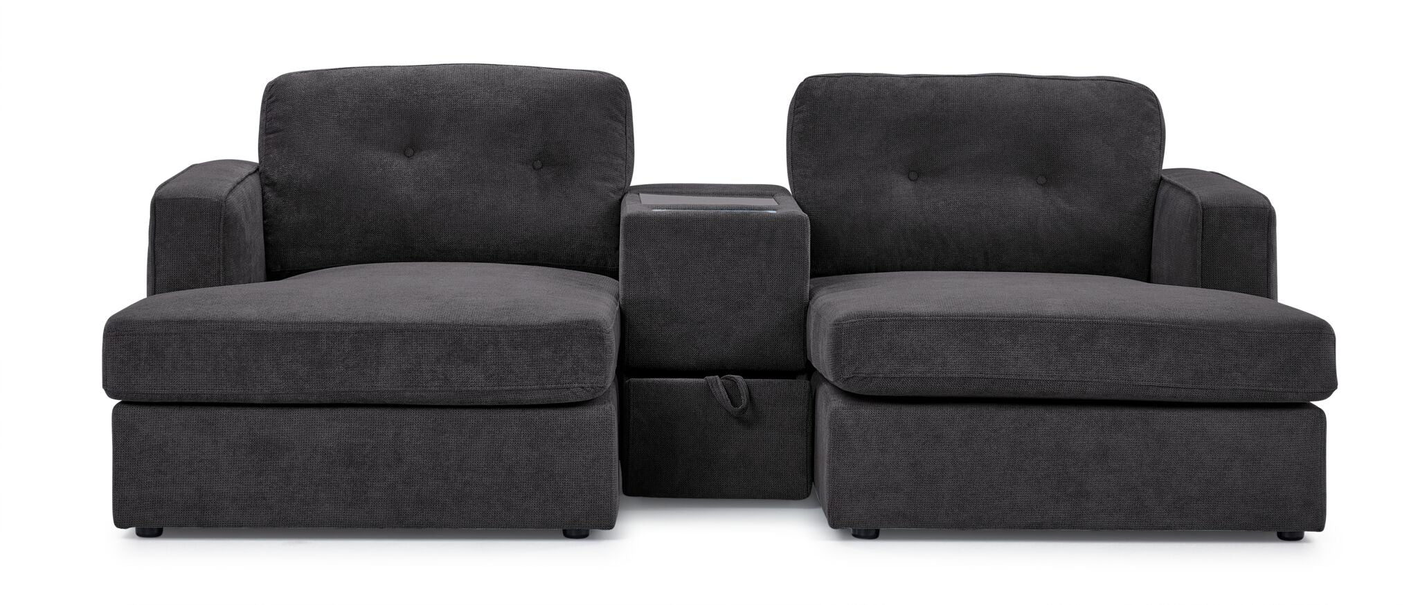 Feeling Connected - Connex 3-Piece Modular Sectional with Chaise and Drawer Console - Dark Grey - Image 2