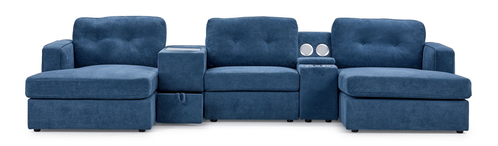 Feeling Connected - Connex 5-Piece Modular Sectional with Consoles - Blue - Image 2
