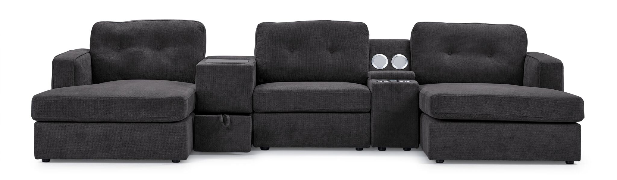 Feeling Connected - Connex 5-Piece Modular Sectional with Consoles - Dark Grey - Image 2