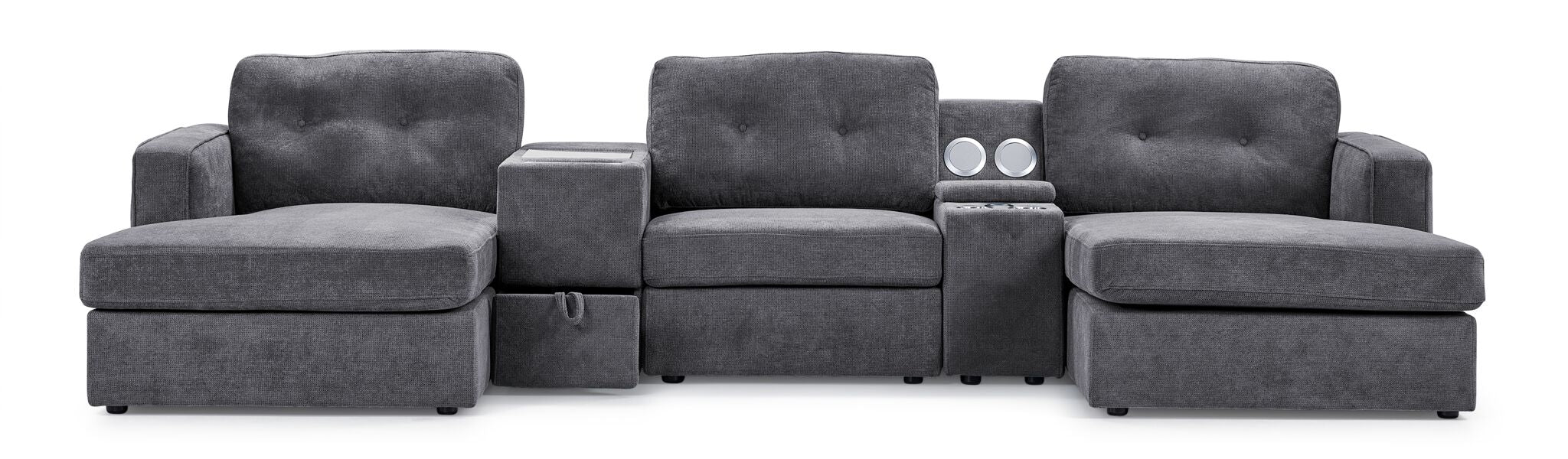 Feeling Connected - Connex 5-Piece Modular Sectional with Consoles - Light Grey - Image 2