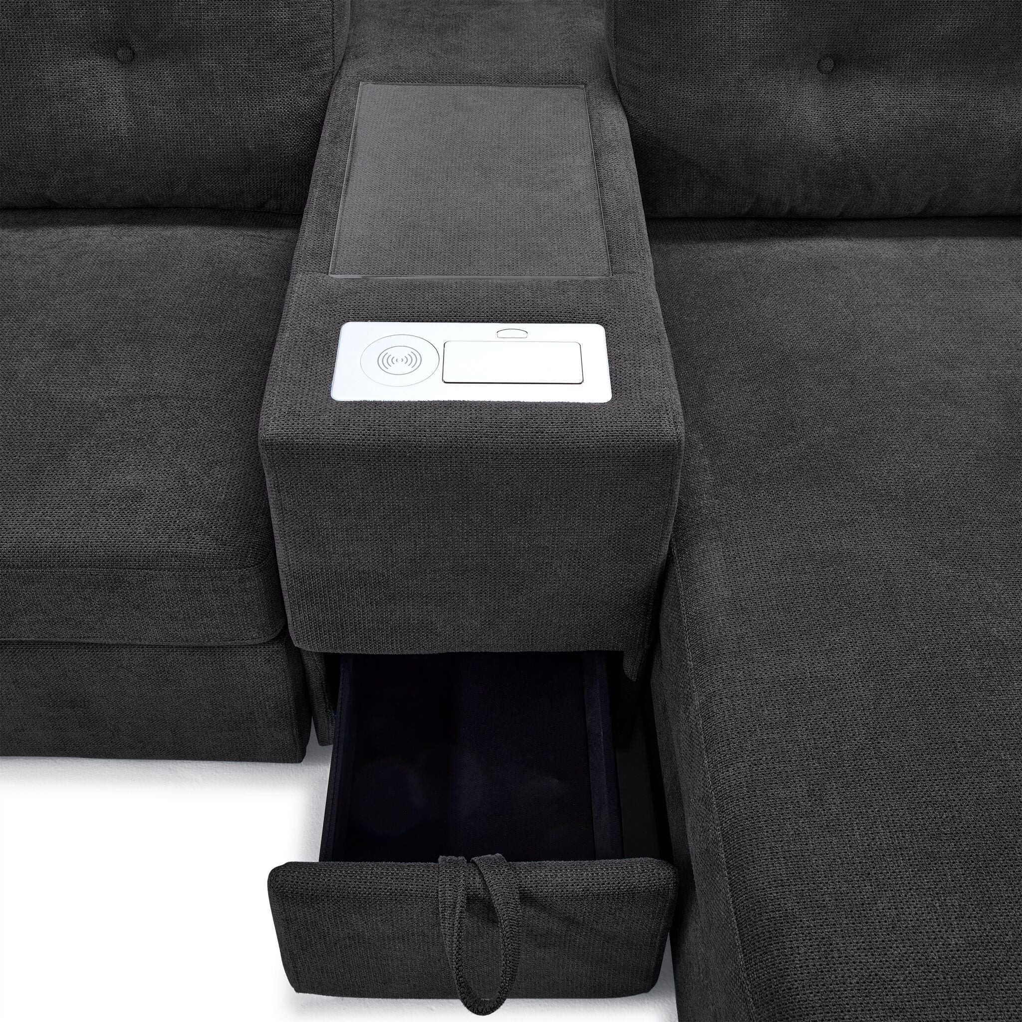 Feeling Connected - Connex 6-Piece Modular Sectional with Drawer Console - Dark Grey - Image 9