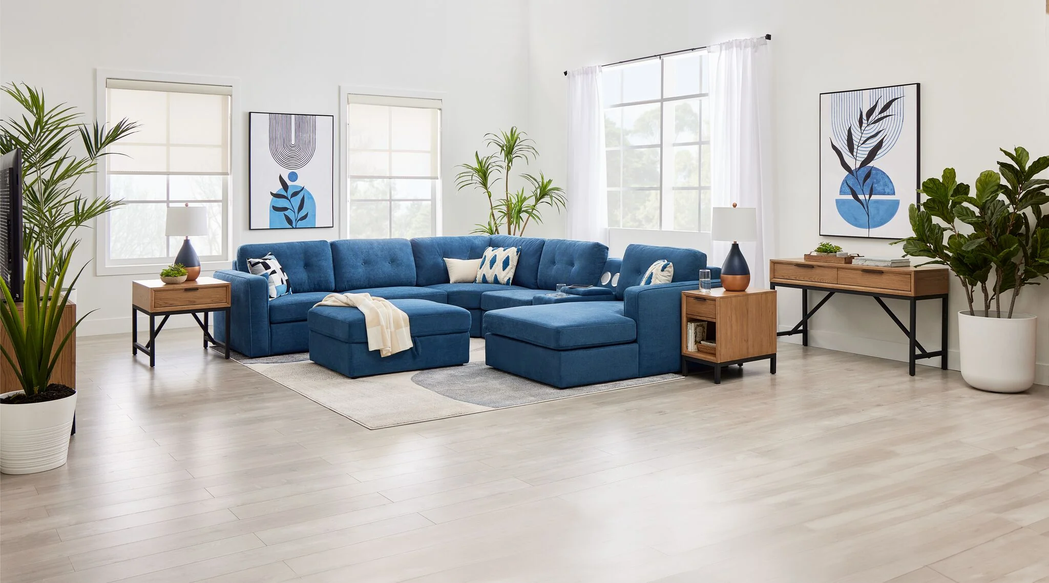 Feeling Connected - Connex 6-Piece Modular Sectional with Storage Console - Blue - Image 2