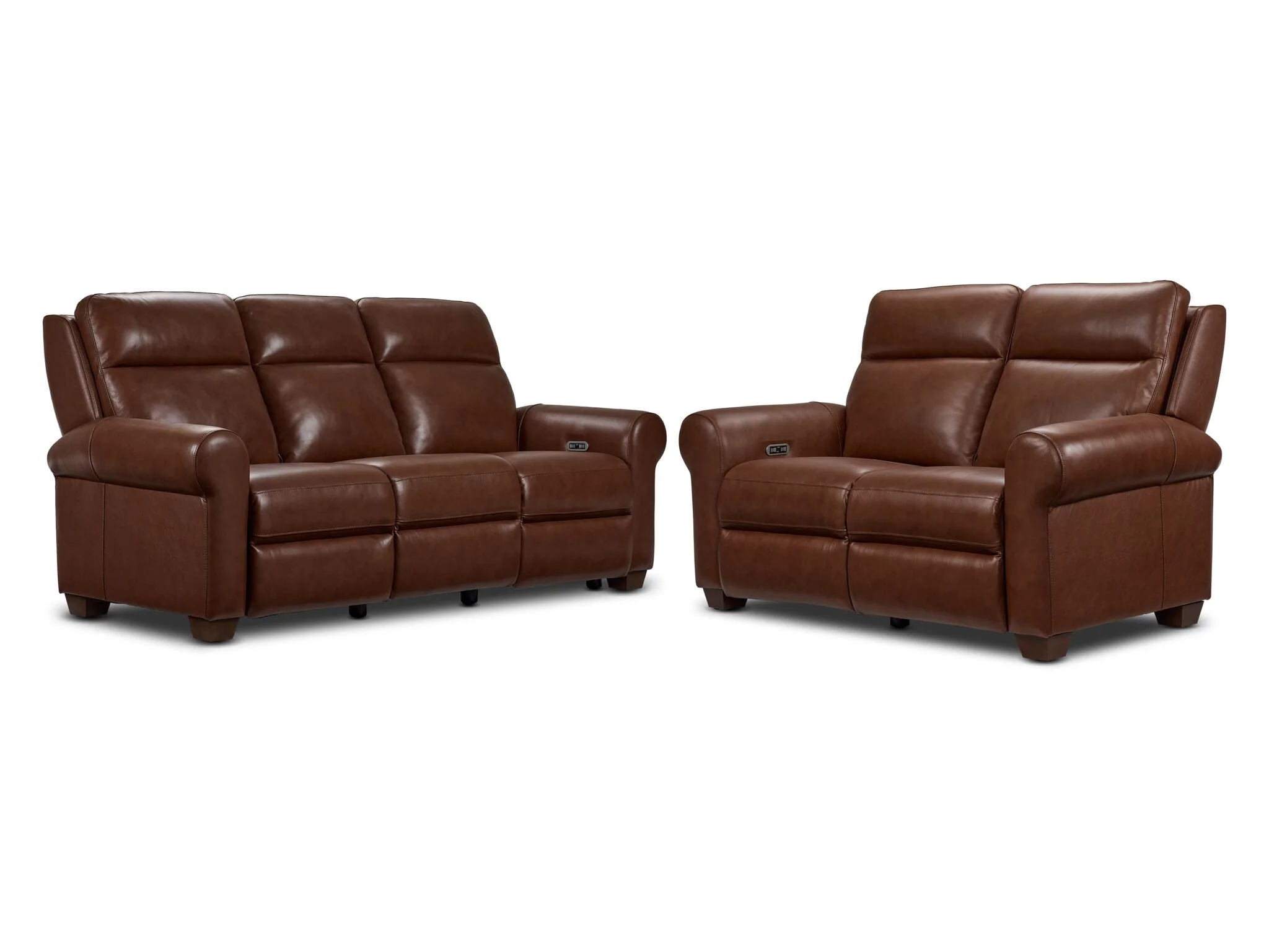 Conrad Leather Dual Power Reclining Sofa and Loveseat Set - Dark Brown