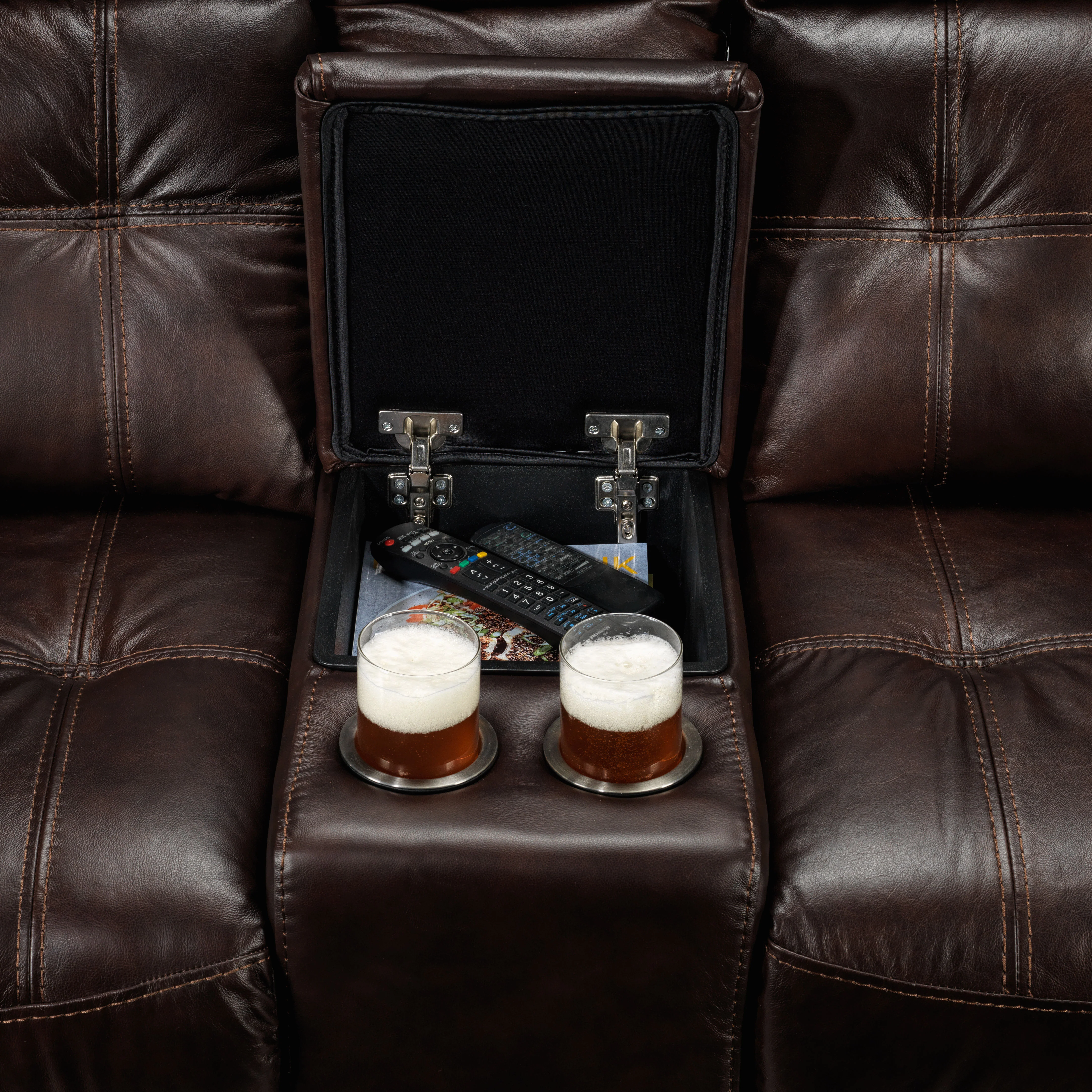 Cooper Leather Reclining Loveseat with Console - Brown - Image 6