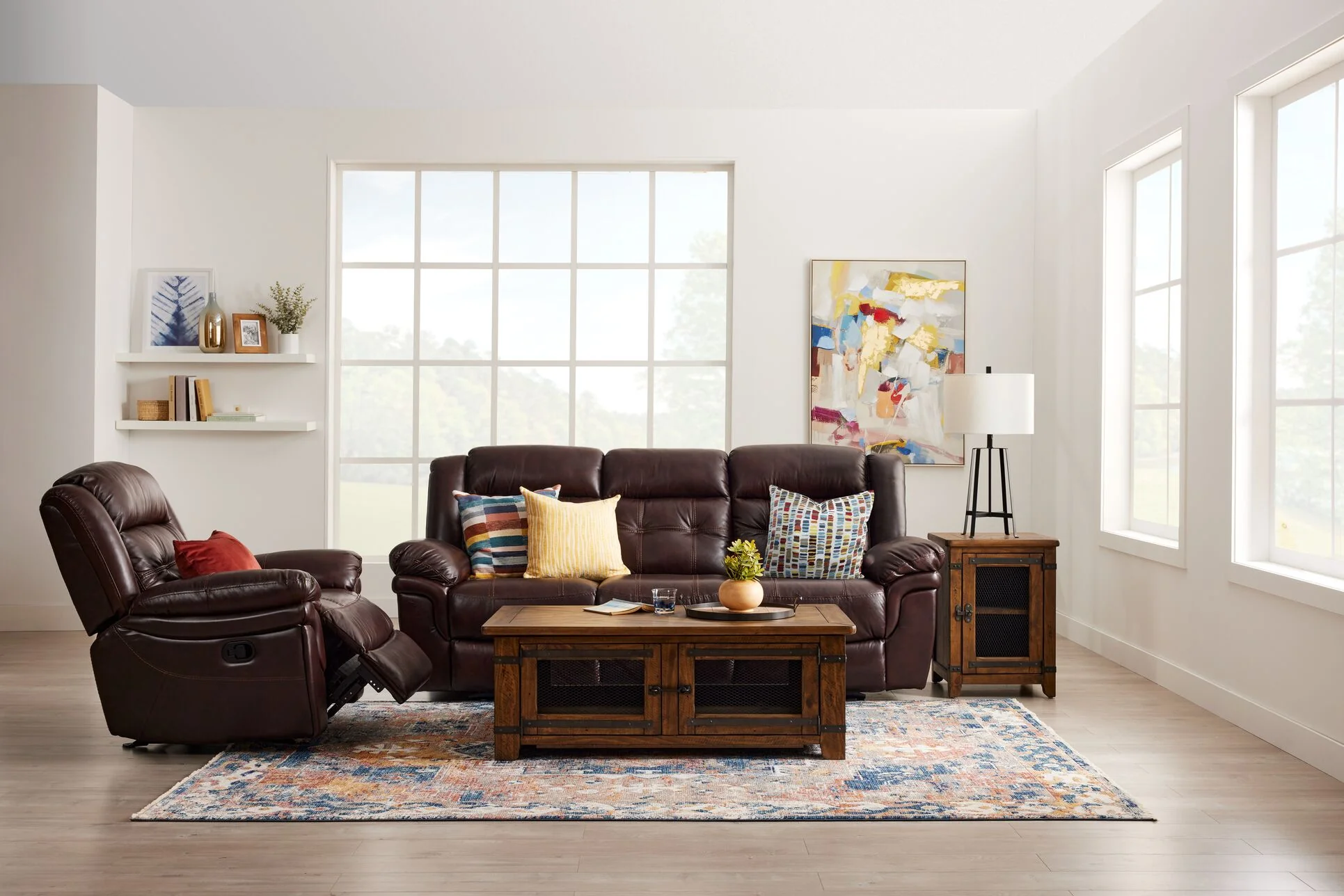 Cooper Leather Reclining Sofa and Loveseat with Console Set - Brown - Image 9