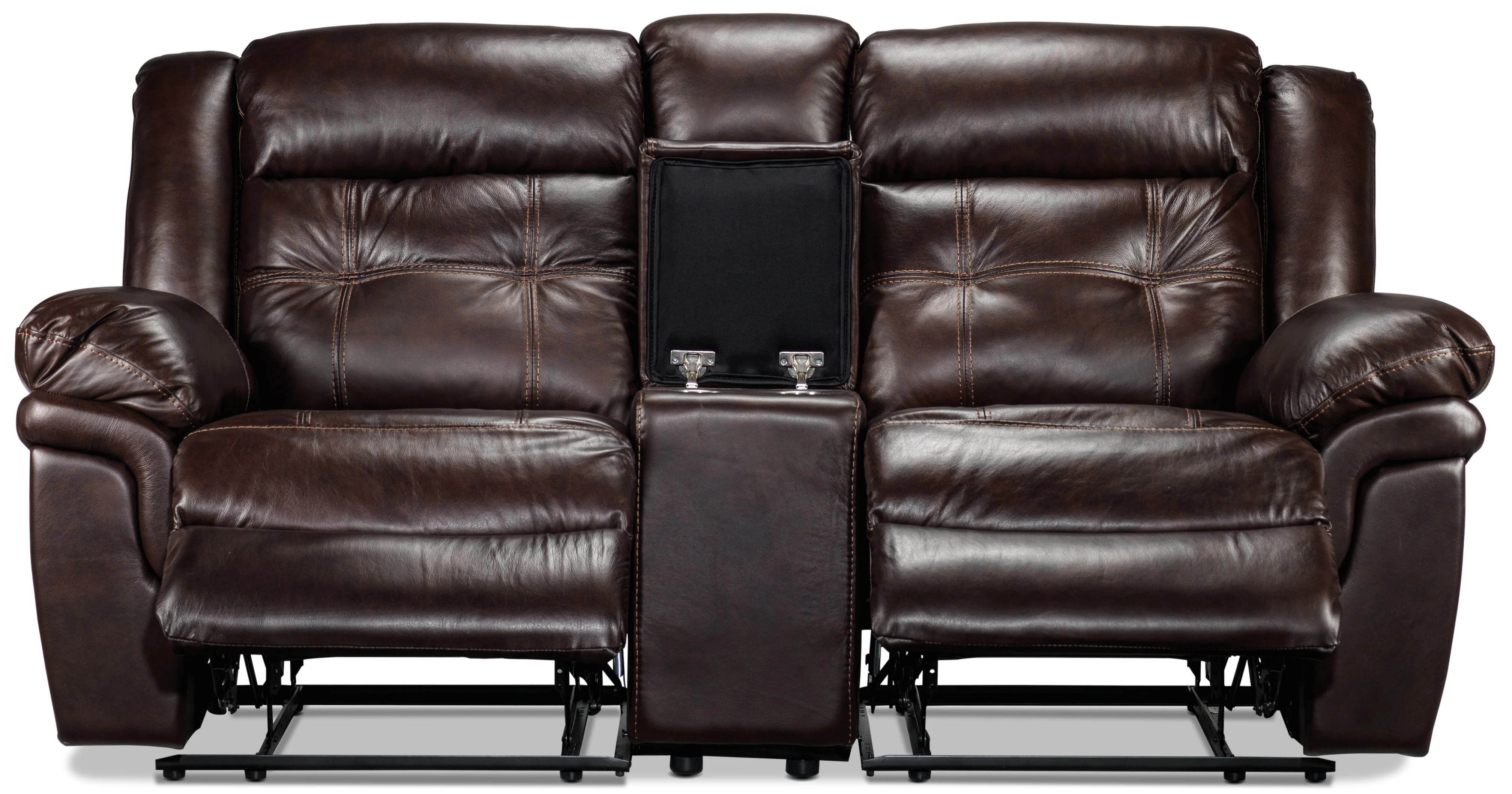 Cooper Leather Reclining Sofa, Reclining Loveseat with Console and Recliner Set - Brown - Image 3
