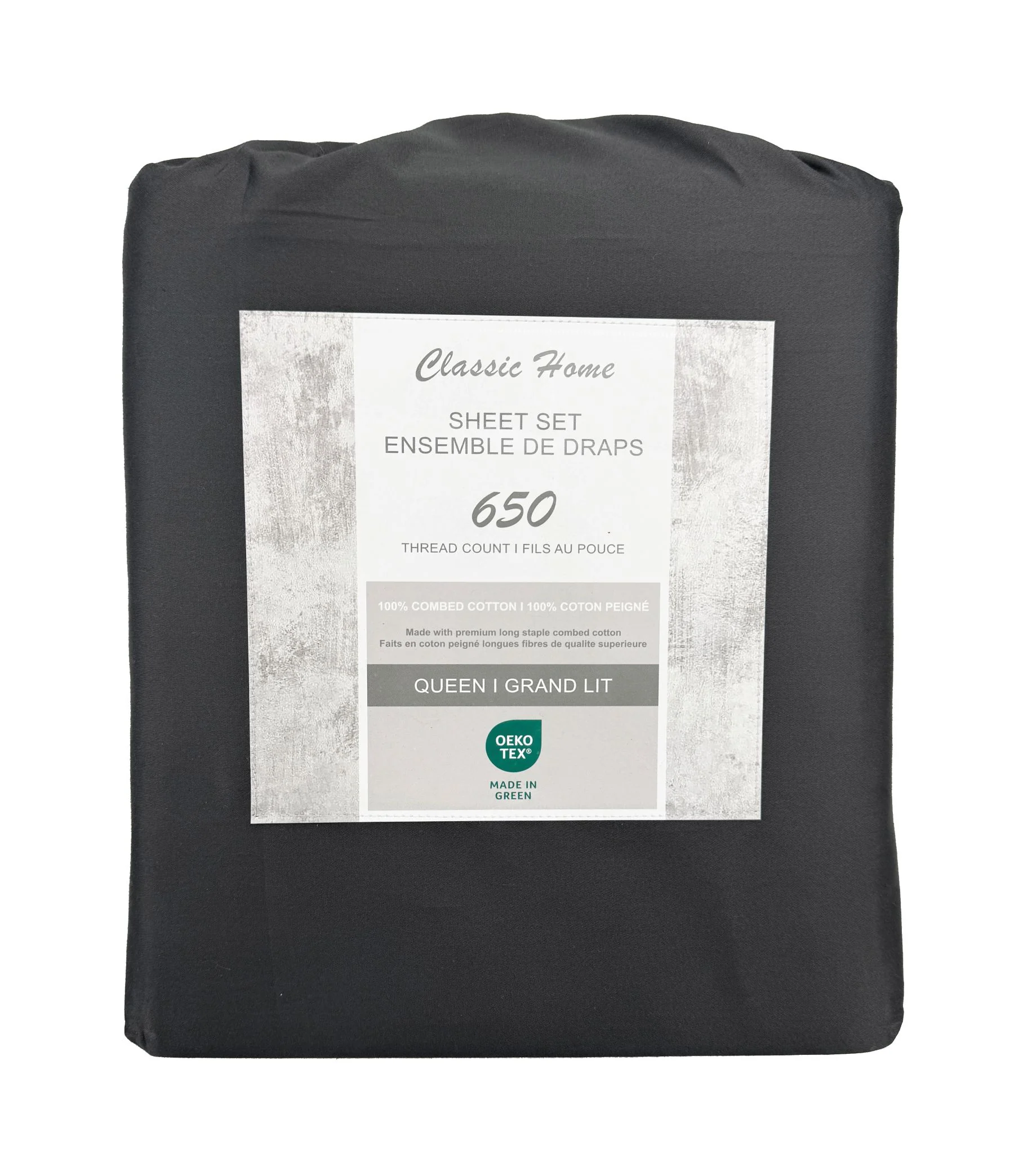 Cotton House 100% Combed Cotton King Sheet Set - 650 Thread Count Charcoal