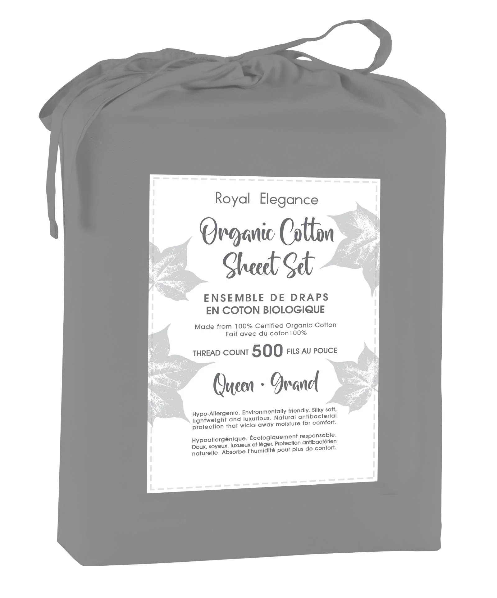 Cotton House 100% Organic Cotton Queen Sheet Set - 500 Thread Count Charcoal
