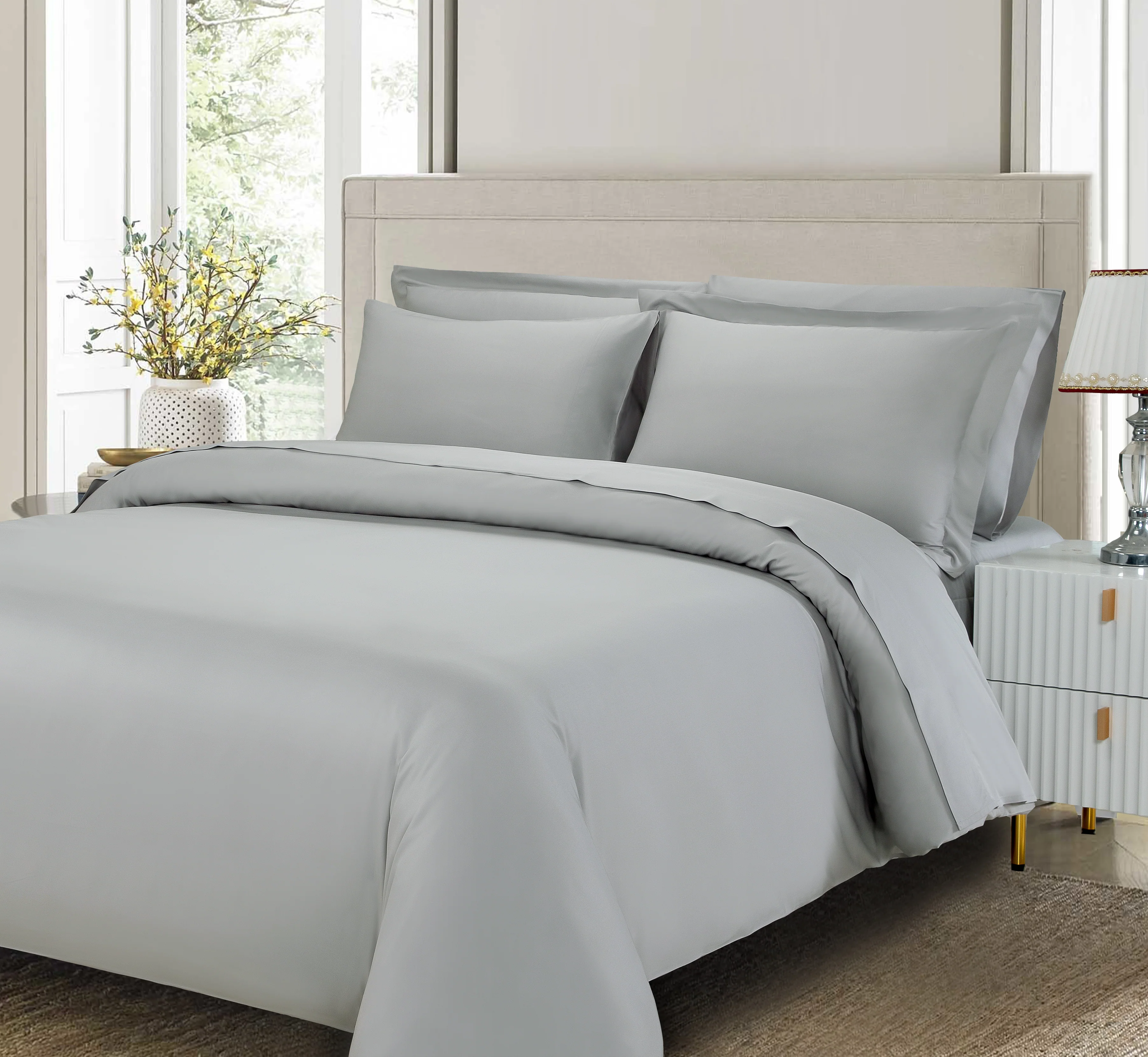 Cotton House 3-Piece King Bamboo Duvet Cover Set - Silver