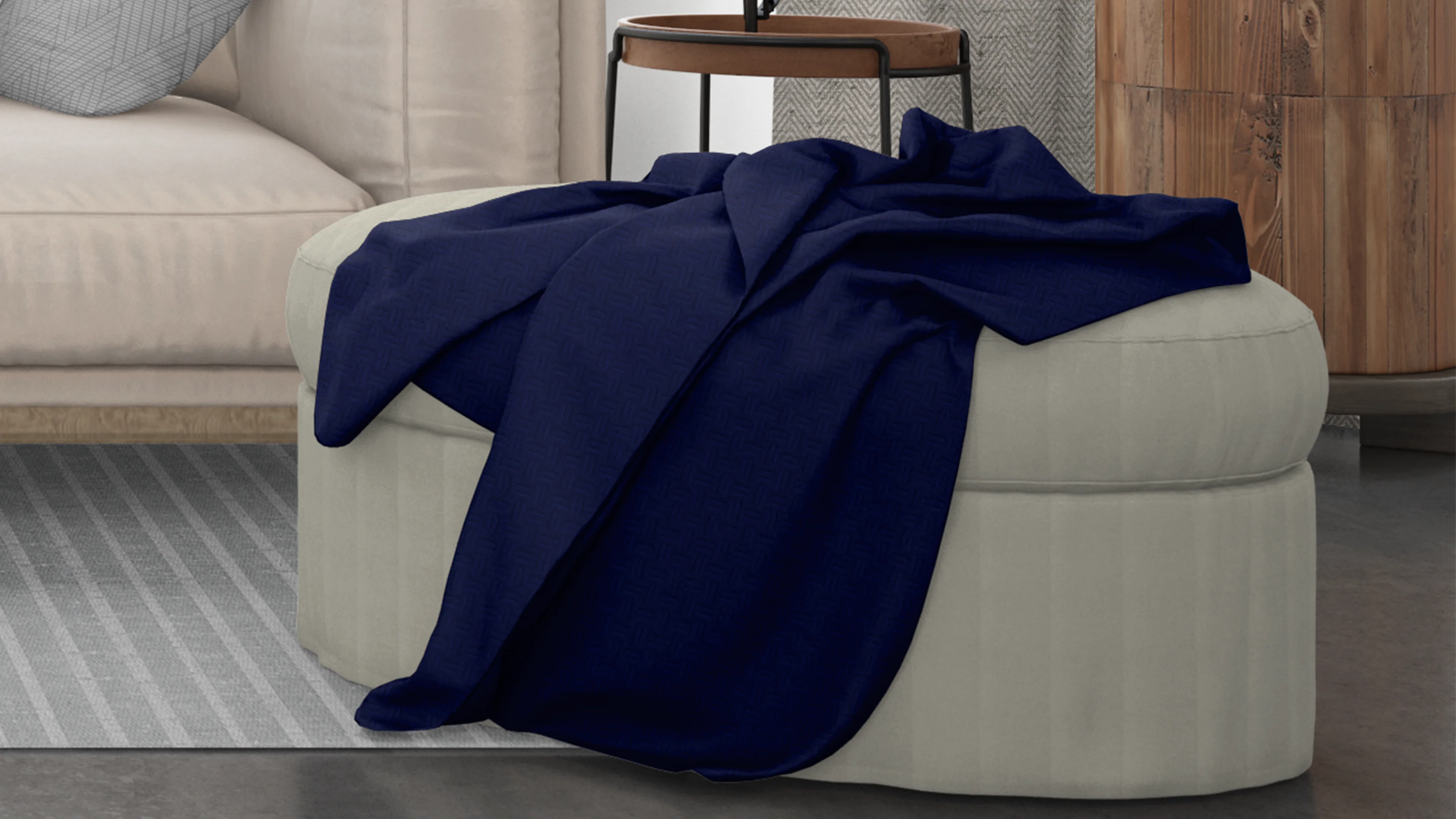 Cotton House King Textured Blanket - Blue - Image 2