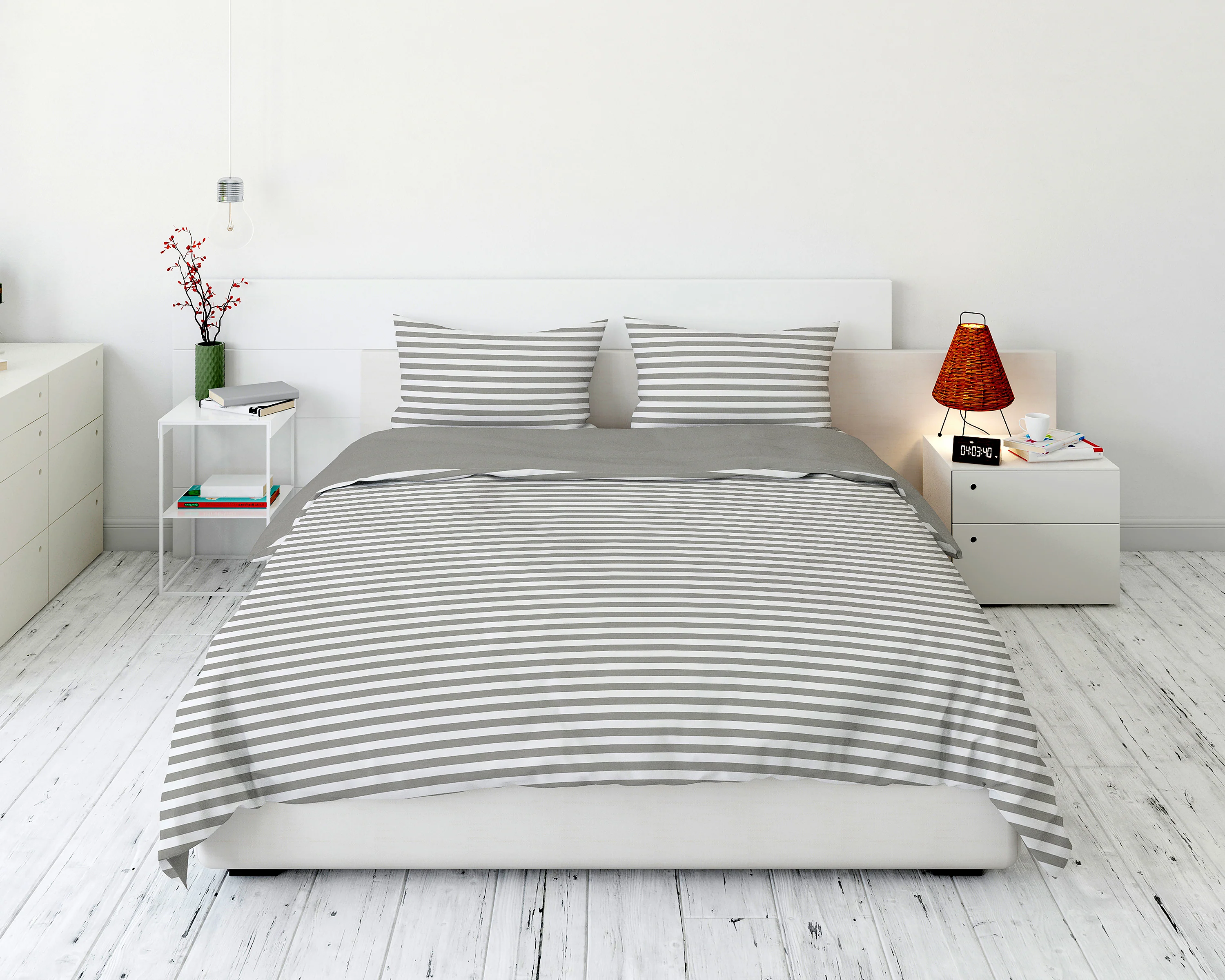 Cotton House Twin Duvet Cover Set - Pewter Stripes