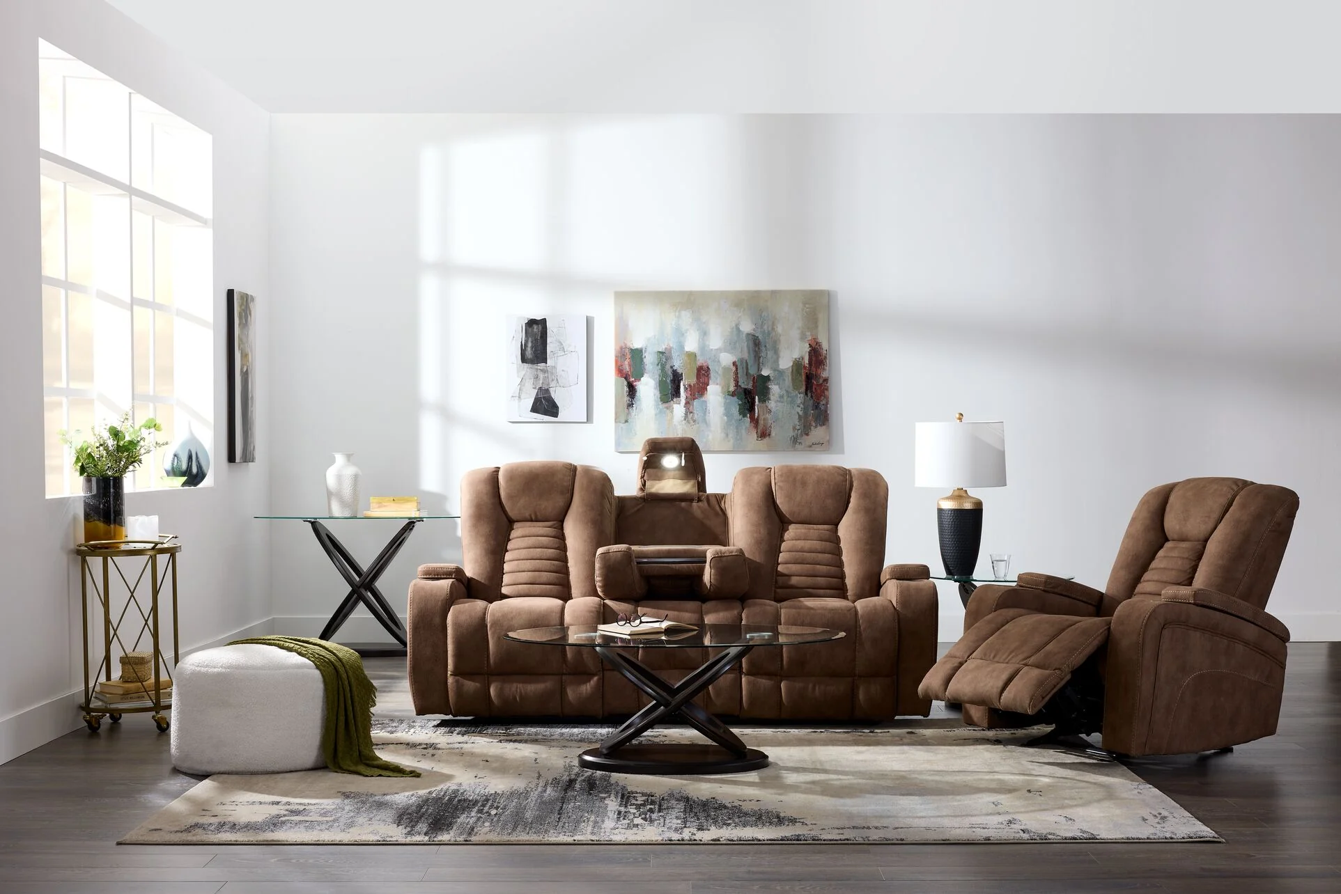 Dallas Reclining Sofa With Drop Down Table - Mocha - Image 6