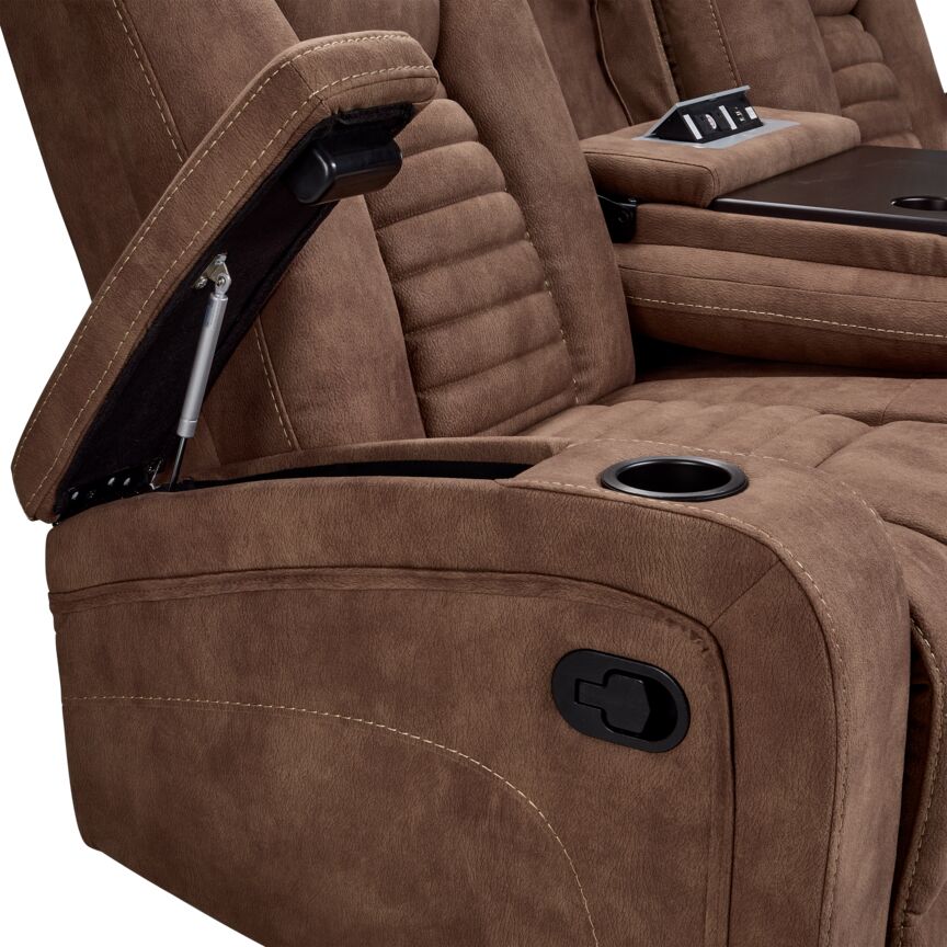Dallas Reclining Sofa With Drop Down Table - Mocha - Image 7