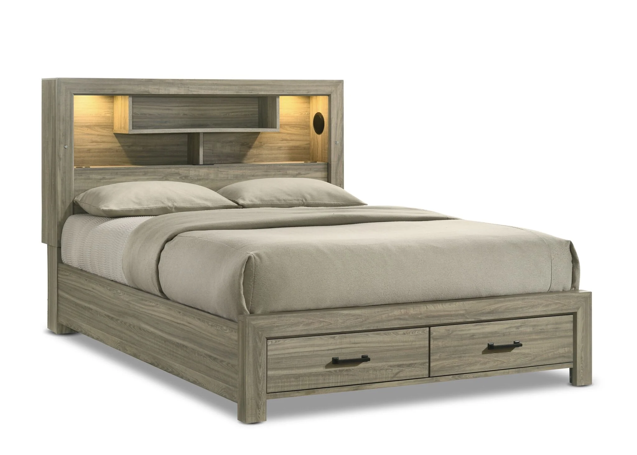 Dario 6-Piece Queen Storage Bedroom Set - Light Brown, Beige - Image 2