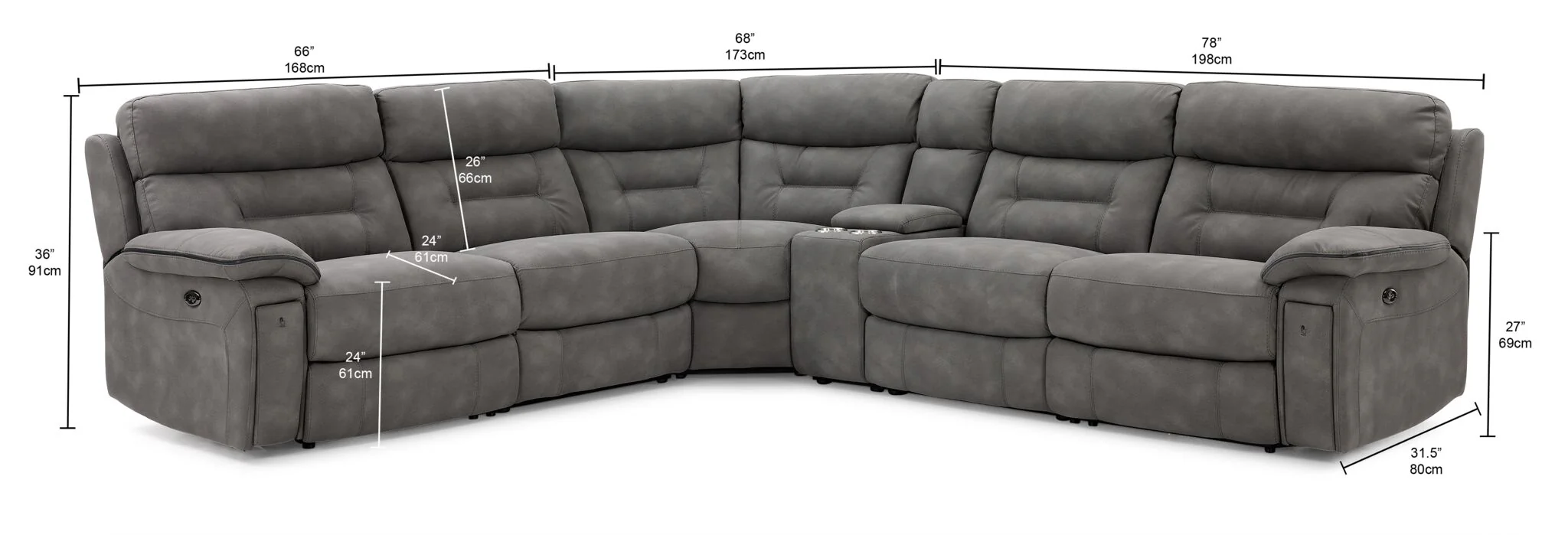 Dawson 6-Piece Power Reclining Sectional with Console - Graphite - Image 3