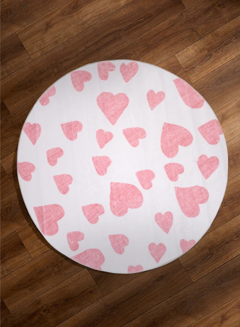 Dreamland Hearts Rug - 4ft Round - Pink - Image 2