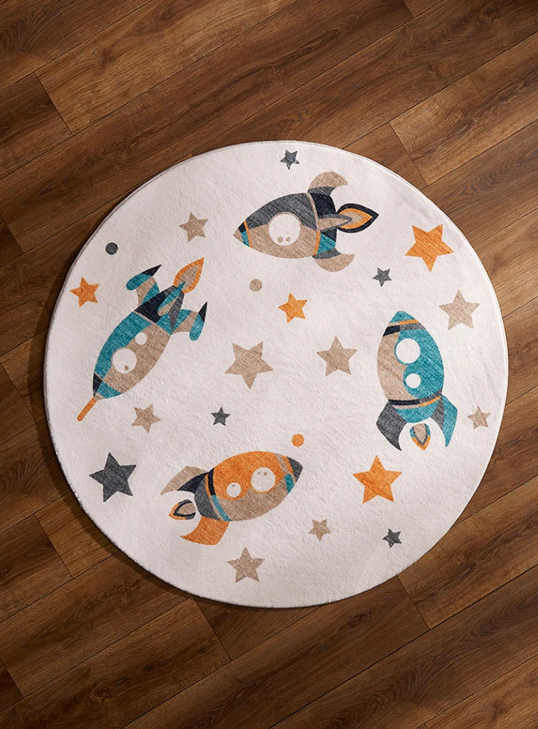 Dreamland Rocket Ship Rug - 4ft Round - Multi-Colour - Image 2