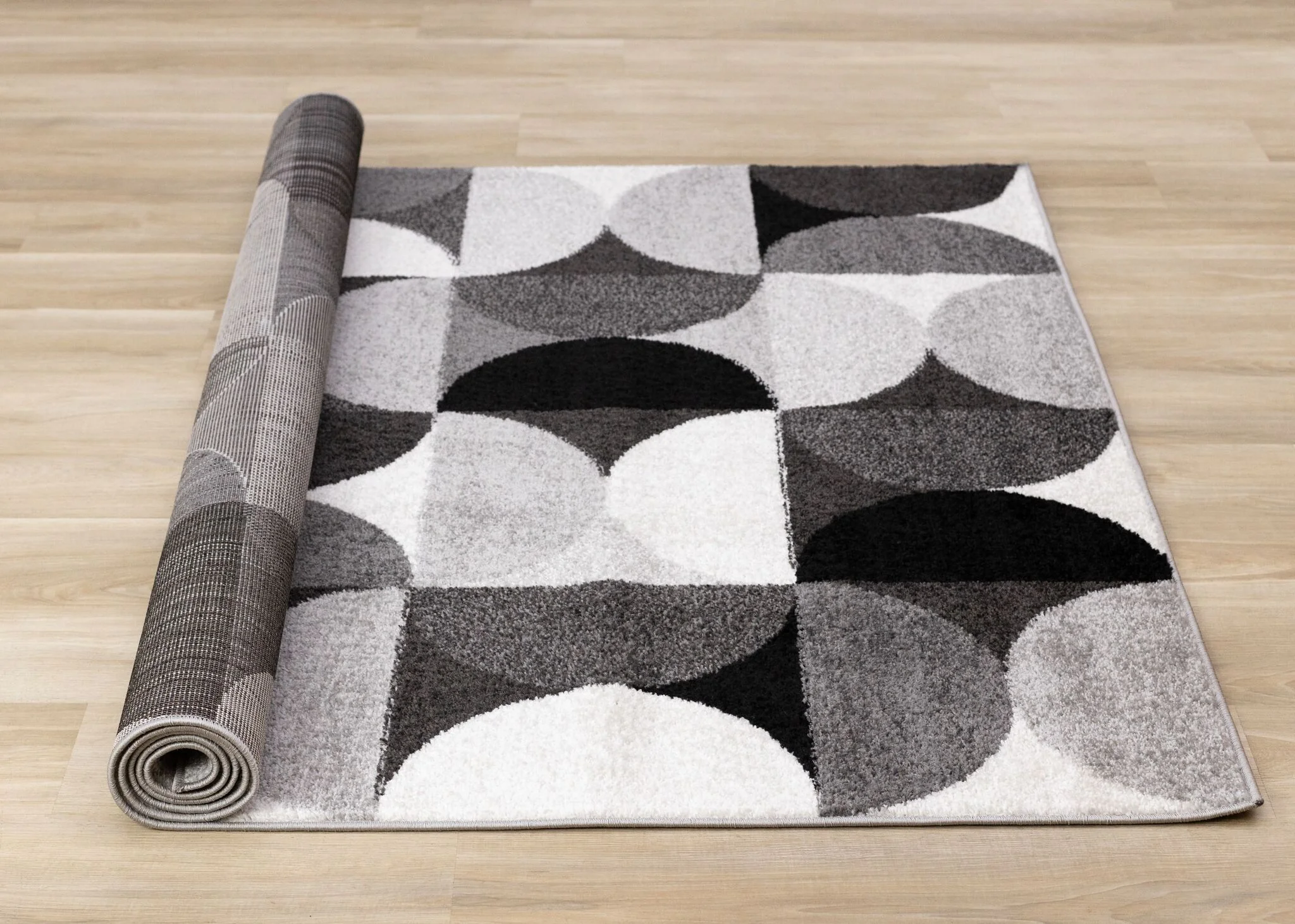 Eclipse 5'3" x 7'7" Mid-Century Modern Design Area Rug - Grey, Black, White - Image 9
