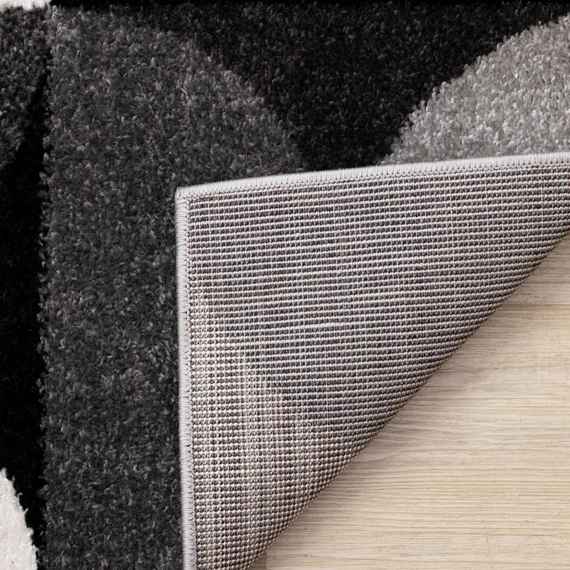 Eclipse 6'7" x 9'6" Mid-Century Modern Design Area Rug - Grey, Black, White - Image 8