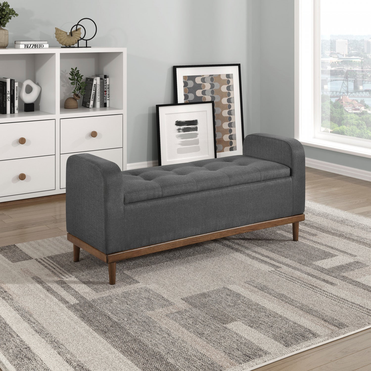 Elayne Ottoman Bench - Dark Grey - Image 2