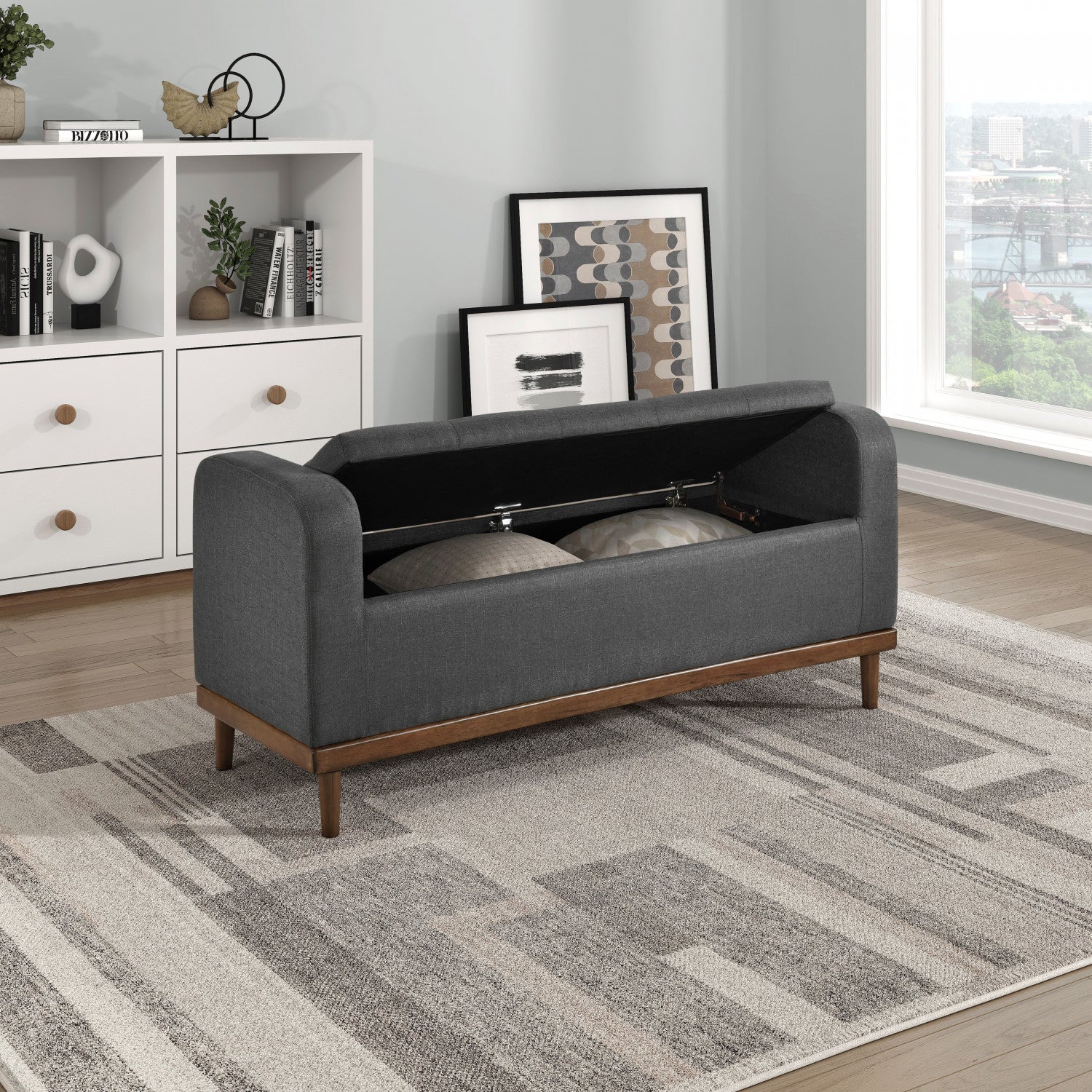 Elayne Ottoman Bench - Dark Grey - Image 3