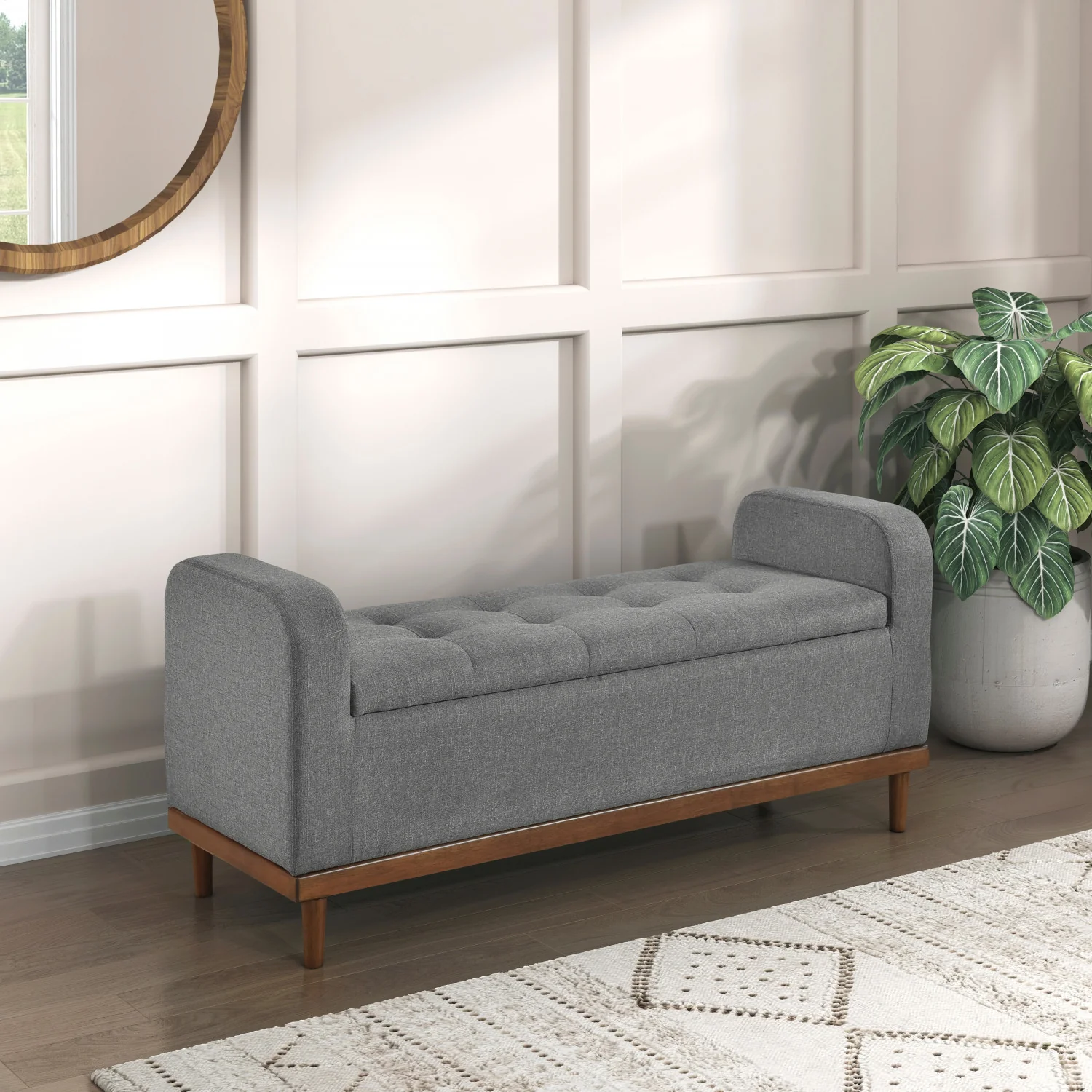 Elayne Ottoman Bench - Grey - Image 2