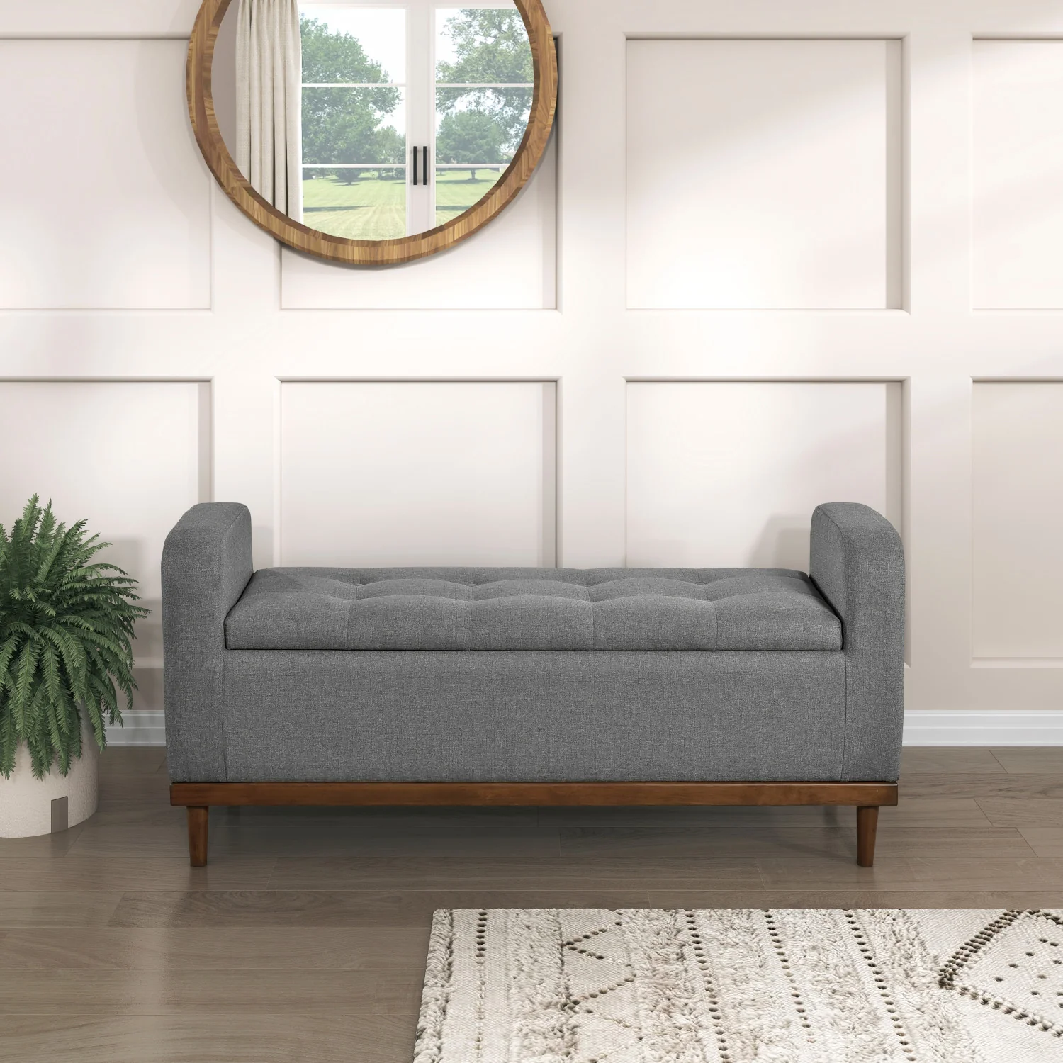 Elayne Ottoman Bench - Grey - Image 3