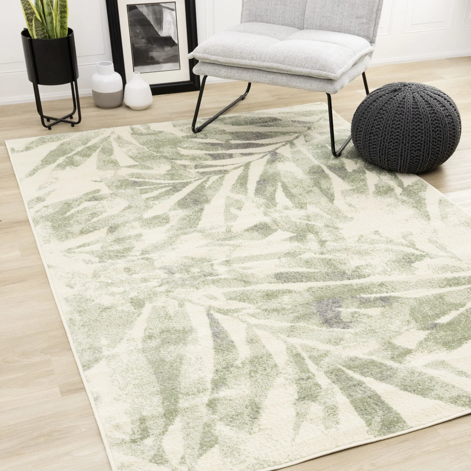 Elise Contemporary Botanical Area Rug - 5' X 8' - Cream/Green - Image 2