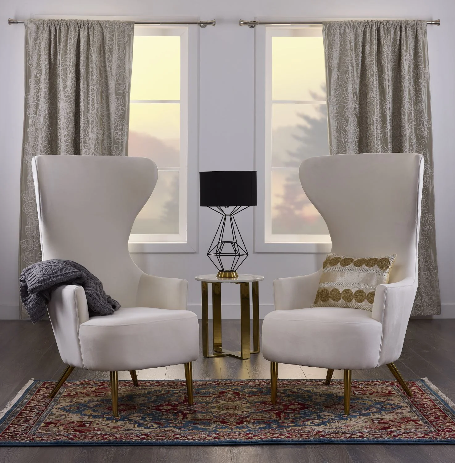 Elray Velvet Wingback Accent Chair - Cream - Image 2