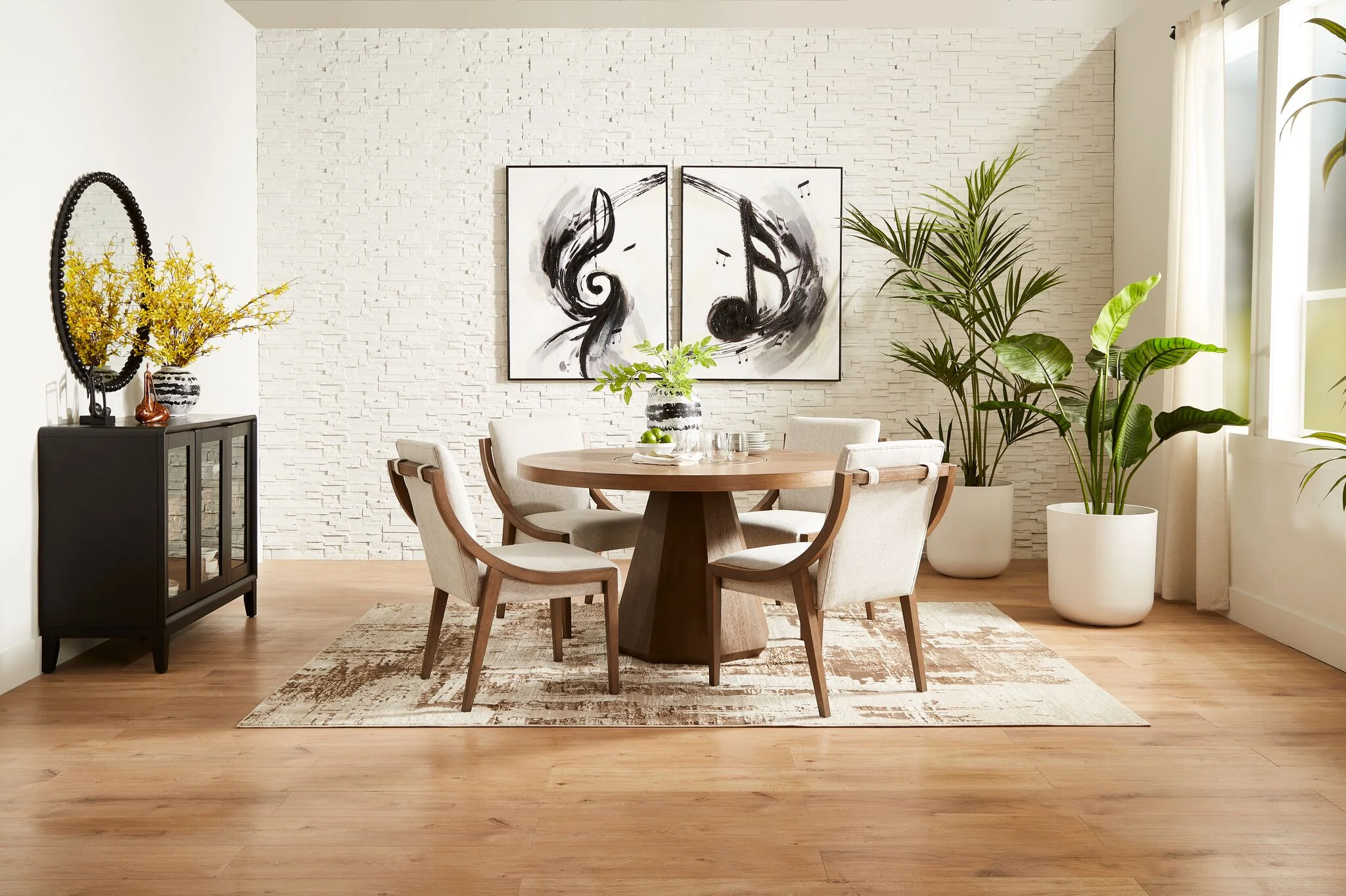 In Harmony - Elure 5-Piece Round Dining Table With Lazy Susan - Latte - Image 3
