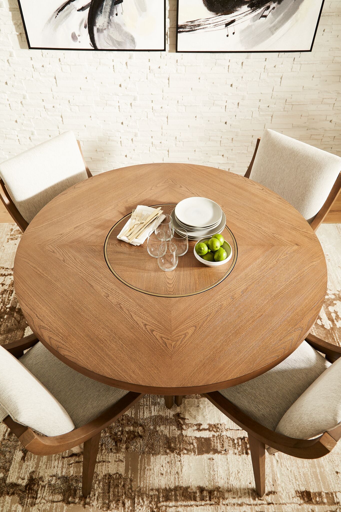 In Harmony - Elure 5-Piece Round Dining Table With Lazy Susan - Latte - Image 4