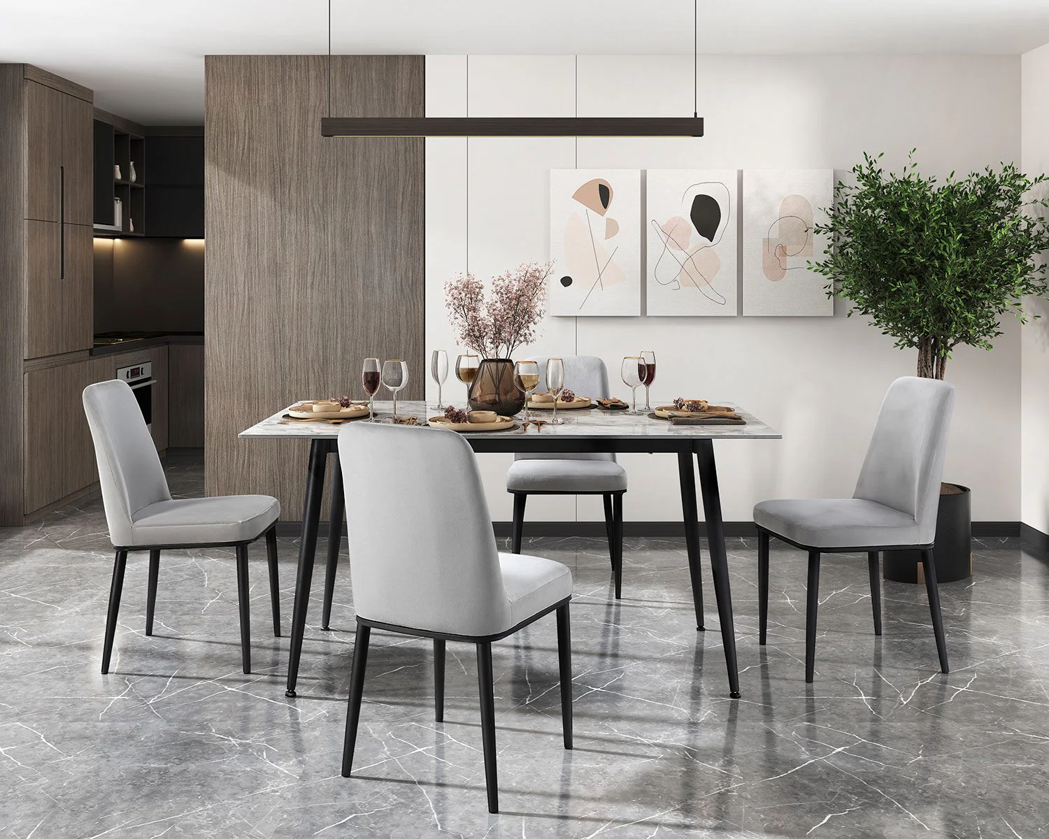 Emberly 5-Piece Sintered Dining Set - Beige, Black - Image 2