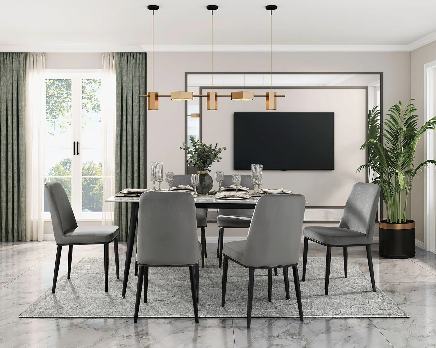 Emberly 7-Piece Sintered Dining Set - Grey, Black - Image 2