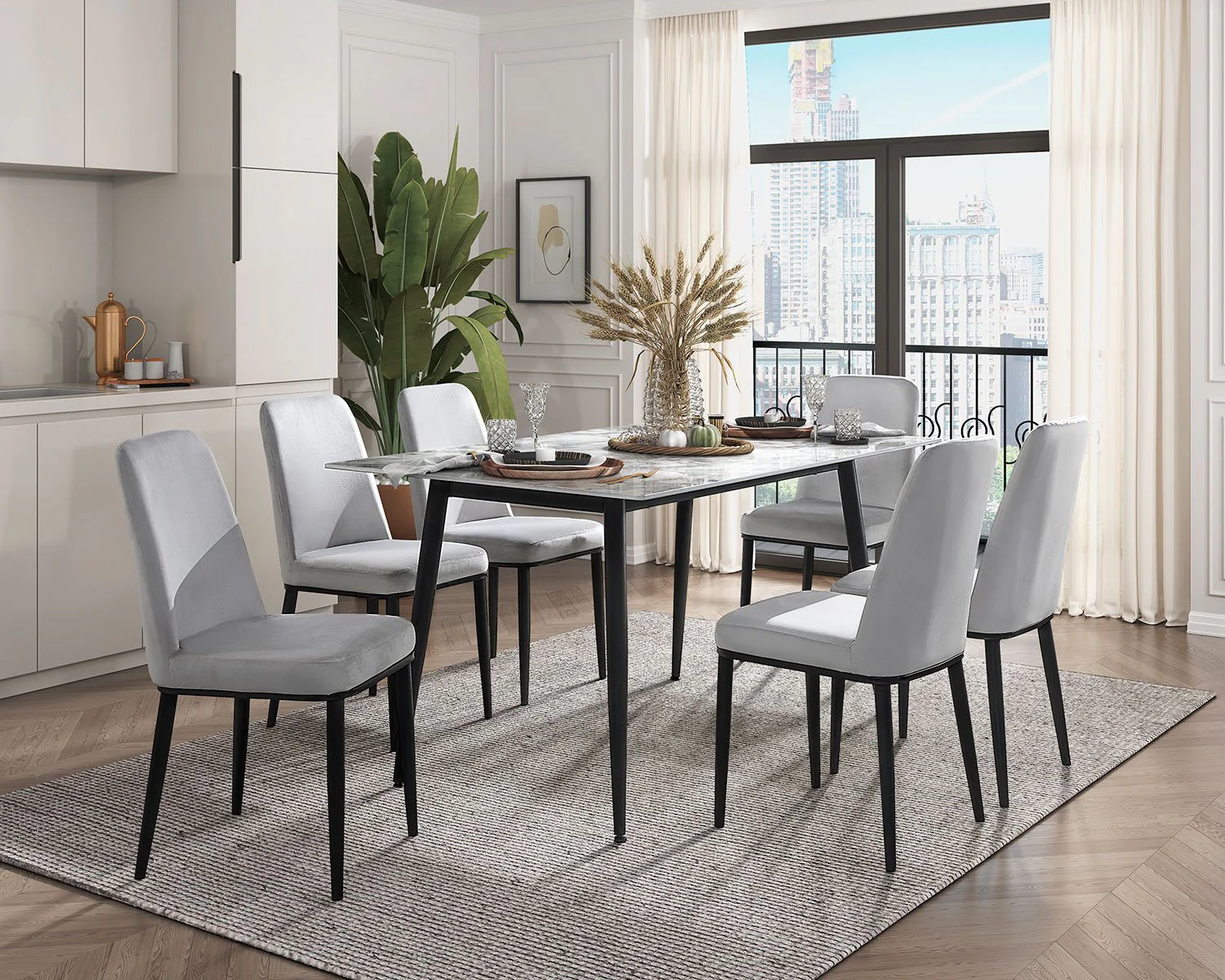 Emberly Sintered Stone Dining Table - Grey, Black - Image 2