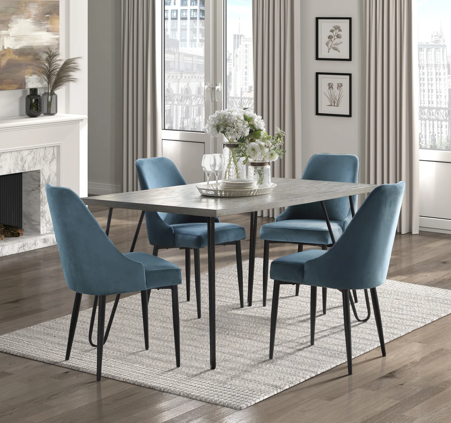 Eugenie Velvet Dining Chair - Blue - Set of Two - Image 2